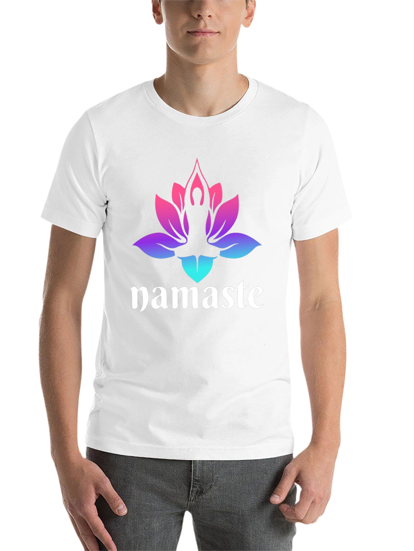 Black Namaste Lotus Yoga T-Shirt - Gradient Design view 14