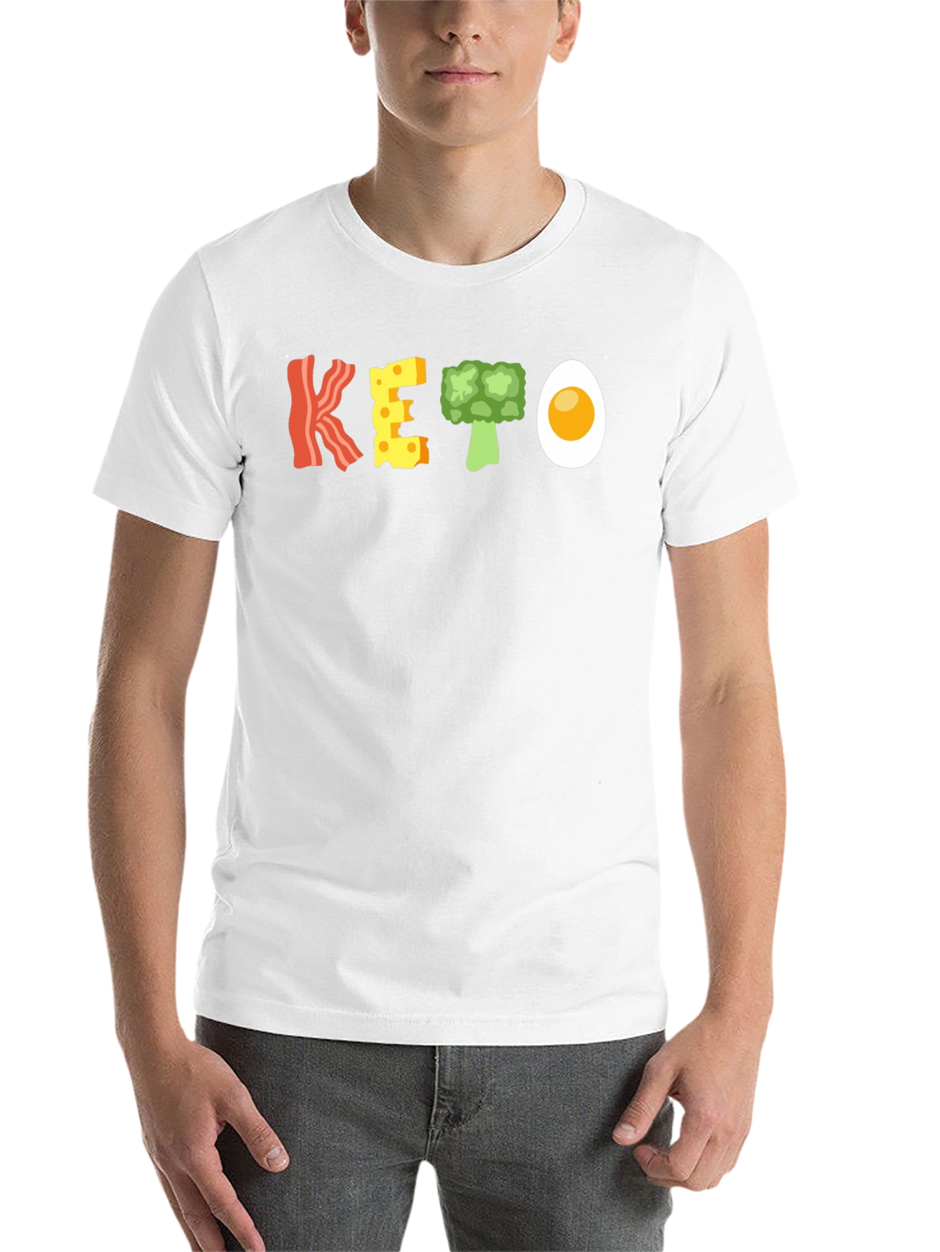 Black Keto Food T-Shirt - Bacon, Cheese, Broccoli, and Egg view 14