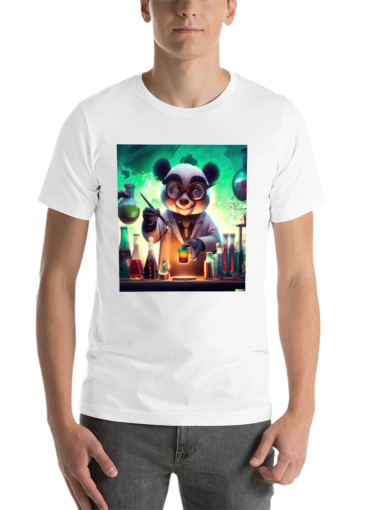 Black Scientist Panda Graphic Tee - Black Cotton T-Shirt view 14