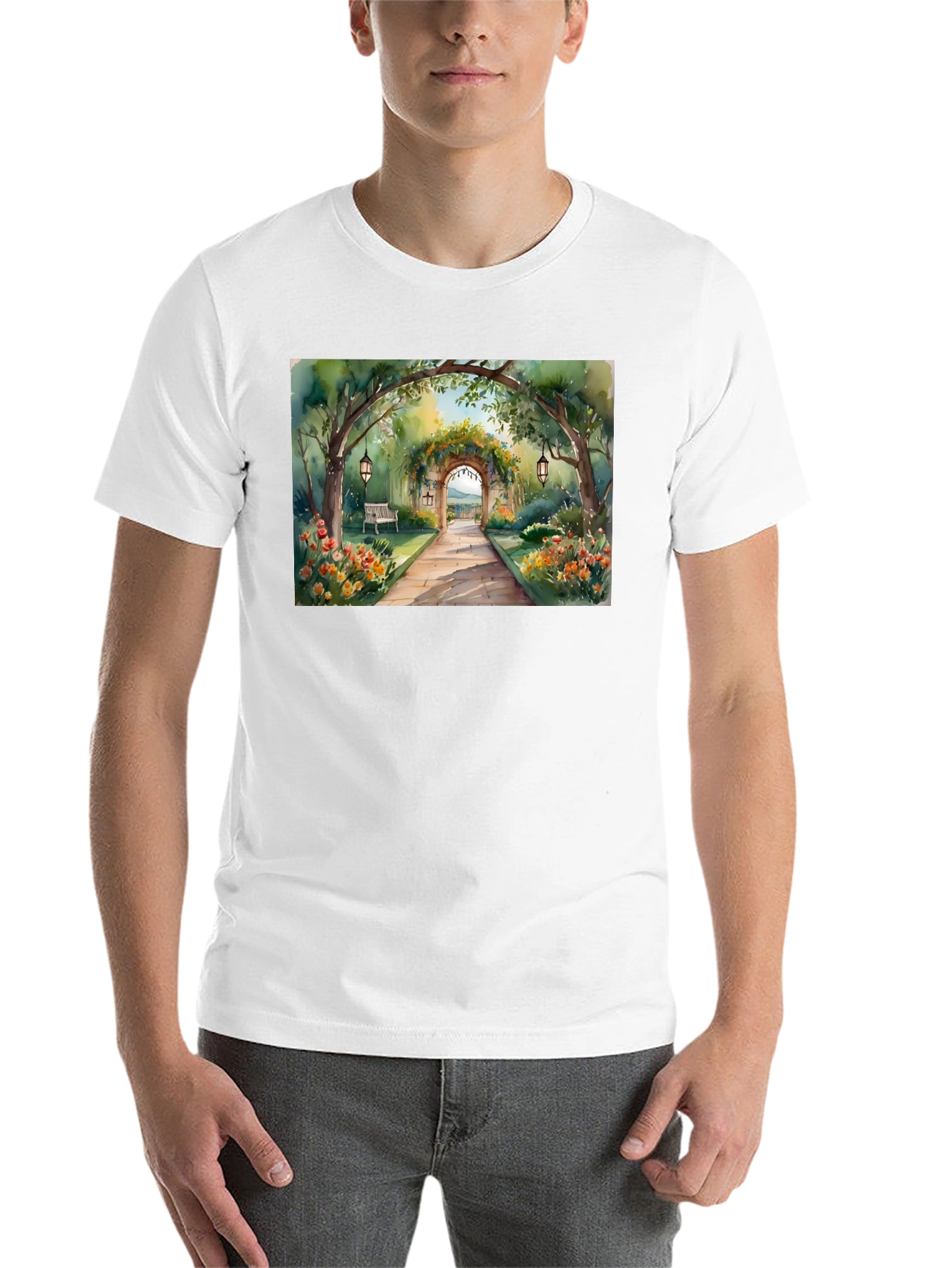 Black Watercolor Garden Path T-Shirt view 14
