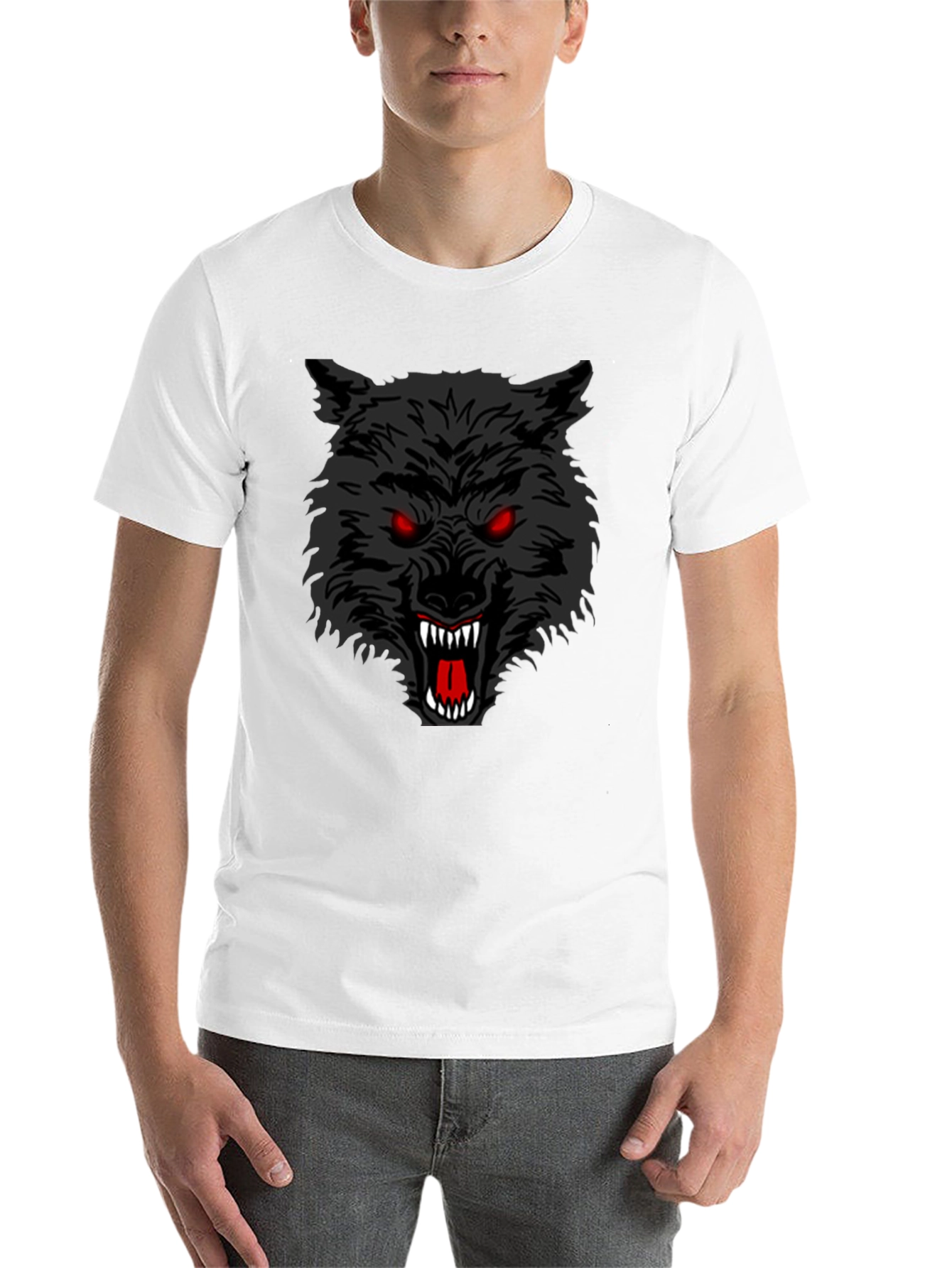 Black Men's Black T-Shirt with Aggressive Wolf Graphic view 14