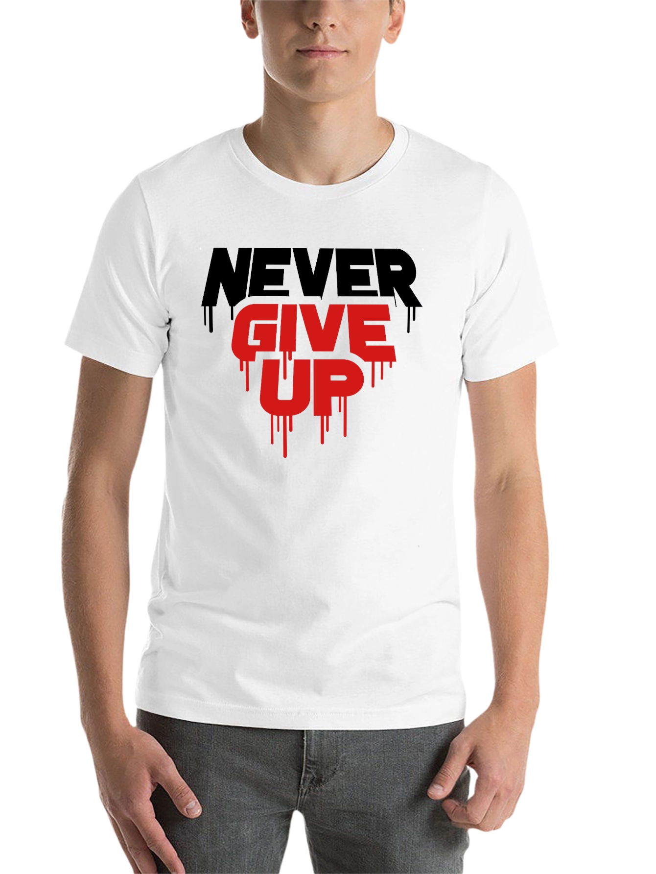 Black Motivational Never Give Up Graphic T-Shirt view 14