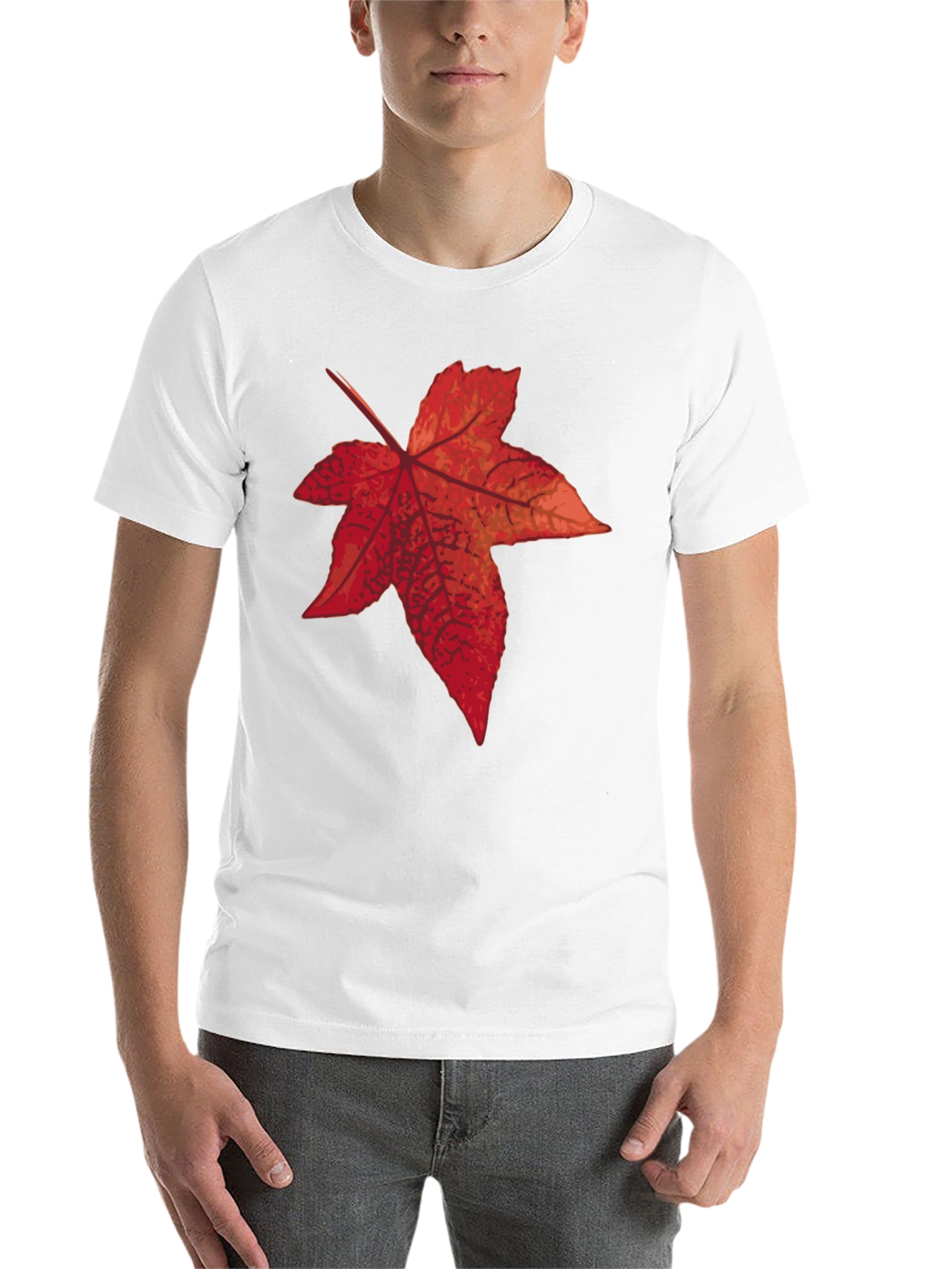 Black Autumn Leaf Graphic Tee - Black Cotton T-Shirt view 14