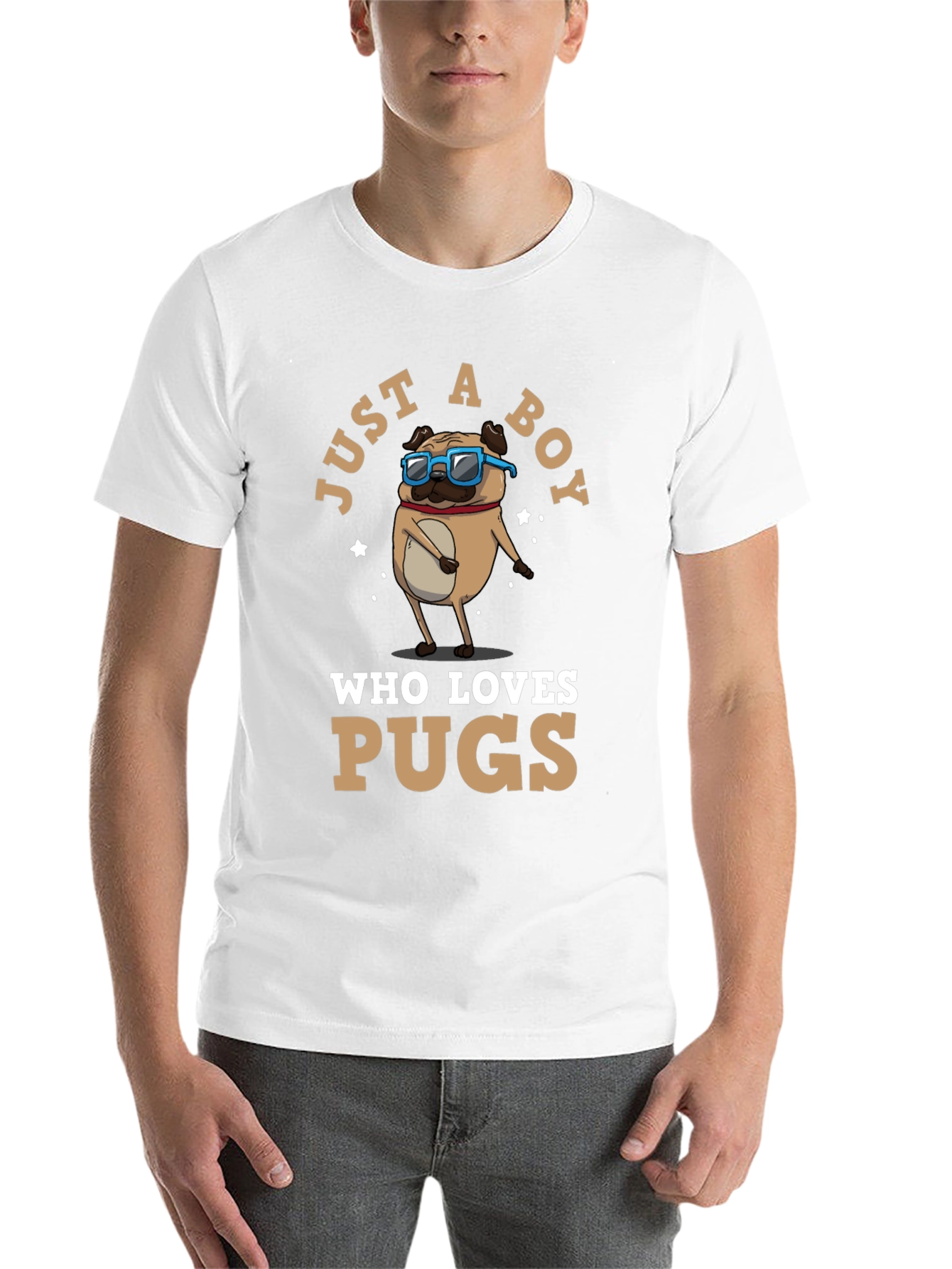 Black Just a Boy Who Loves Pugs T-Shirt view 14