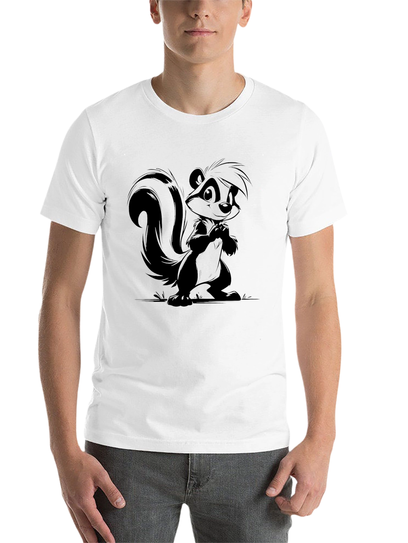 Black Skunk Cartoon Graphic Print T-Shirt view 14
