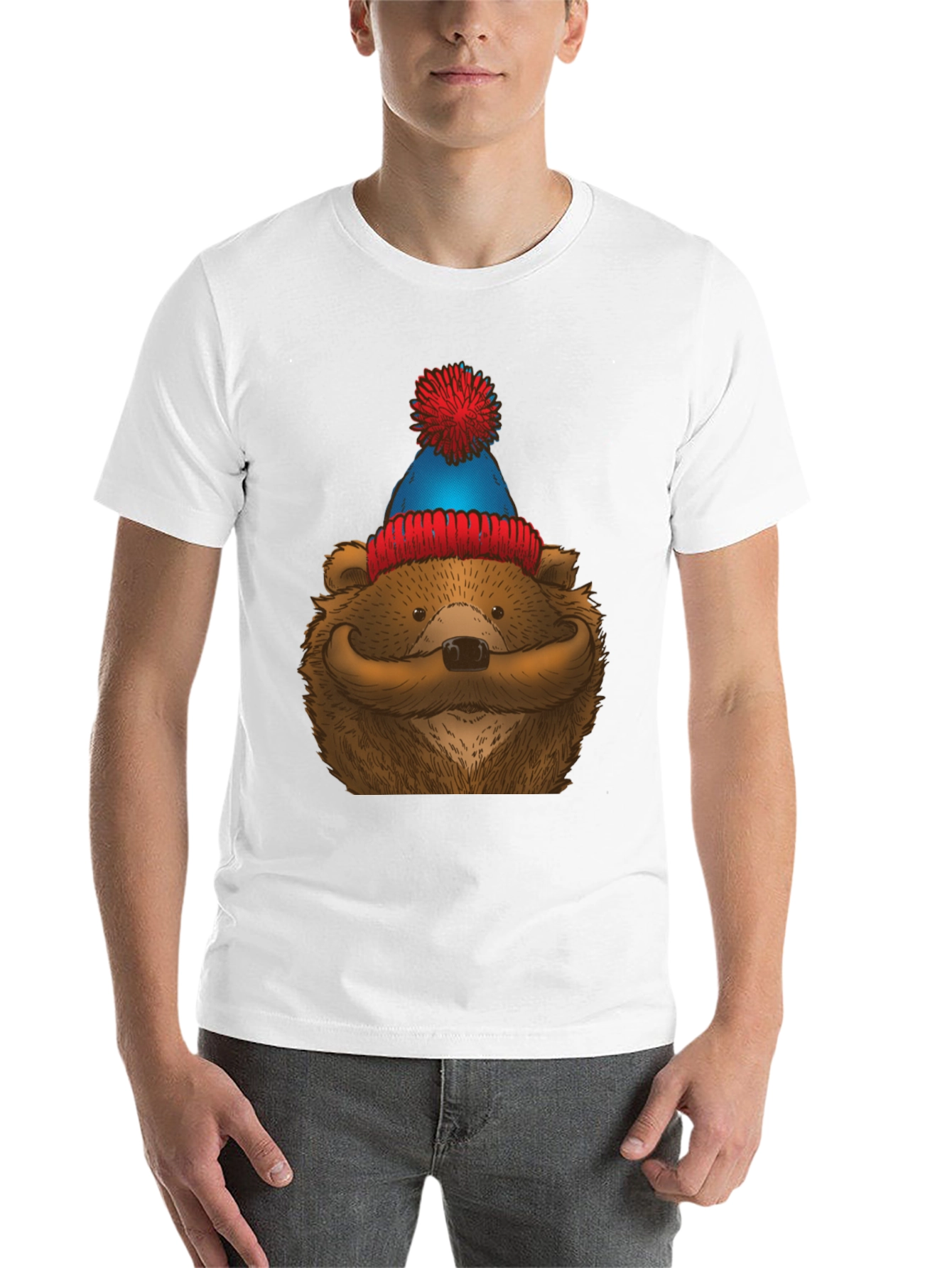 Black Bear with Mustache & Beanie T-Shirt view 14
