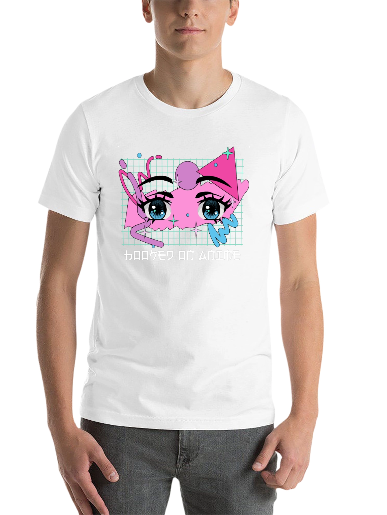 Black Anime Eyes Aesthetic T-Shirt - Vaporwave Japanese Text view 14