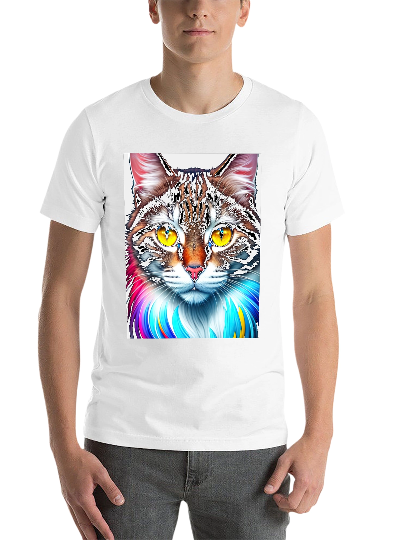 Black Colorful Cat Graphic Print Black T-Shirt view 14
