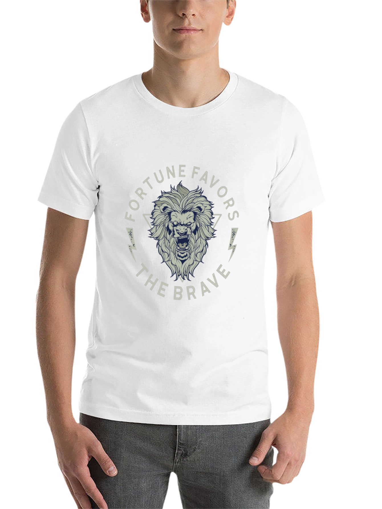 Black Fortune Favors The Brave Lion Graphic Black T-Shirt view 14