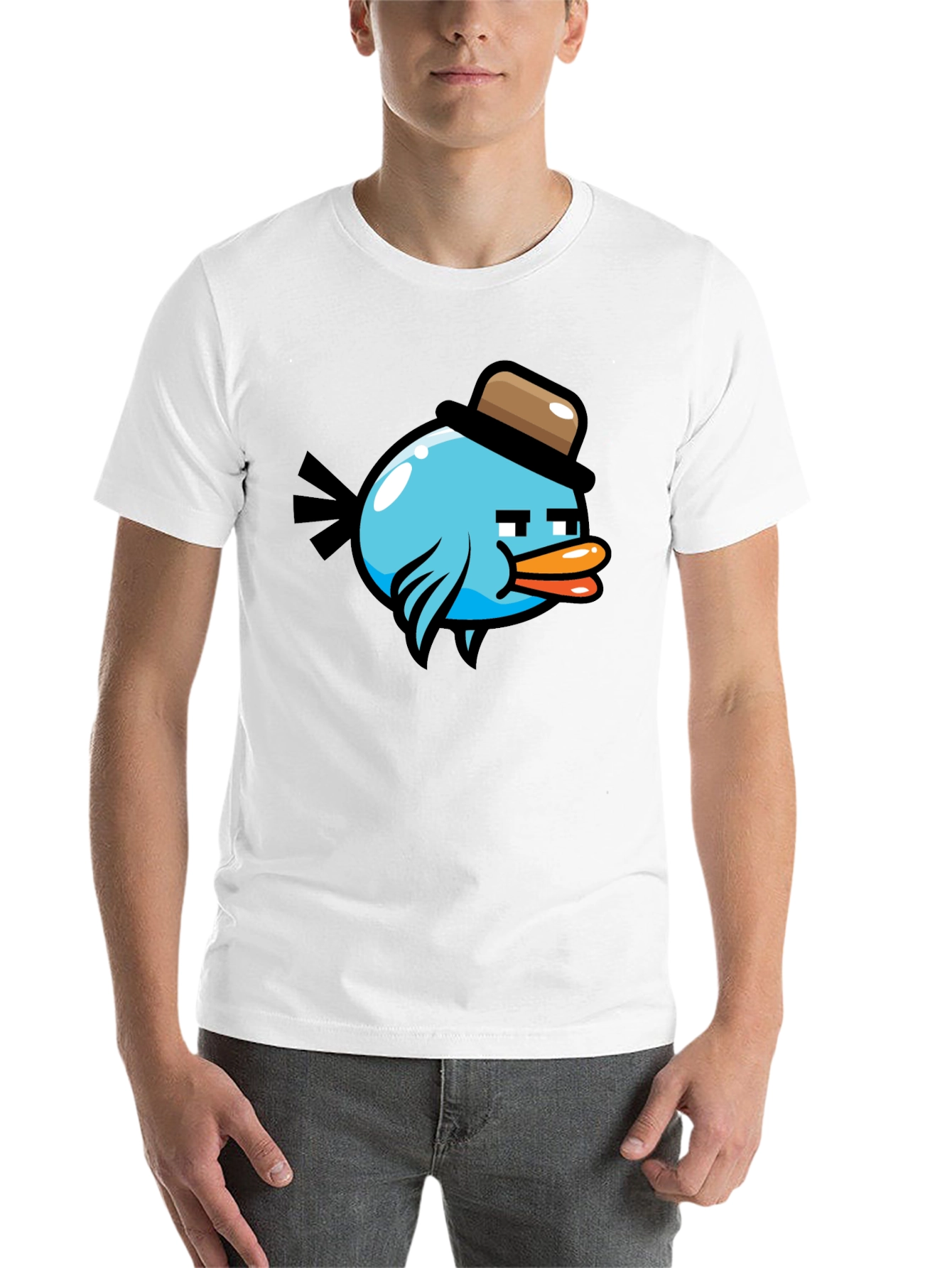 Black Cartoon Bird in Hat Graphic Tee - Black view 14