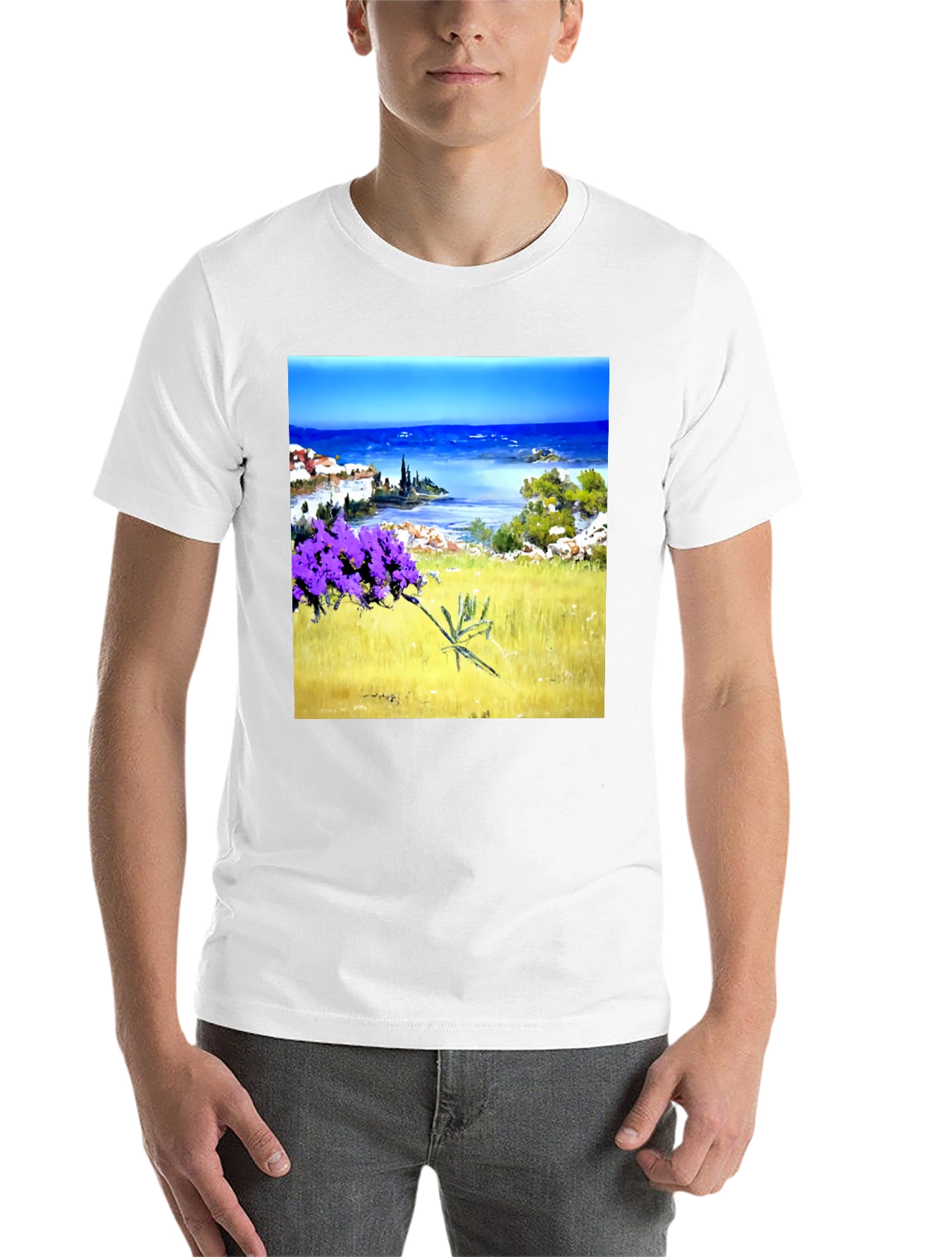 Black Coastal Lavender Art Print Black T-Shirt view 14