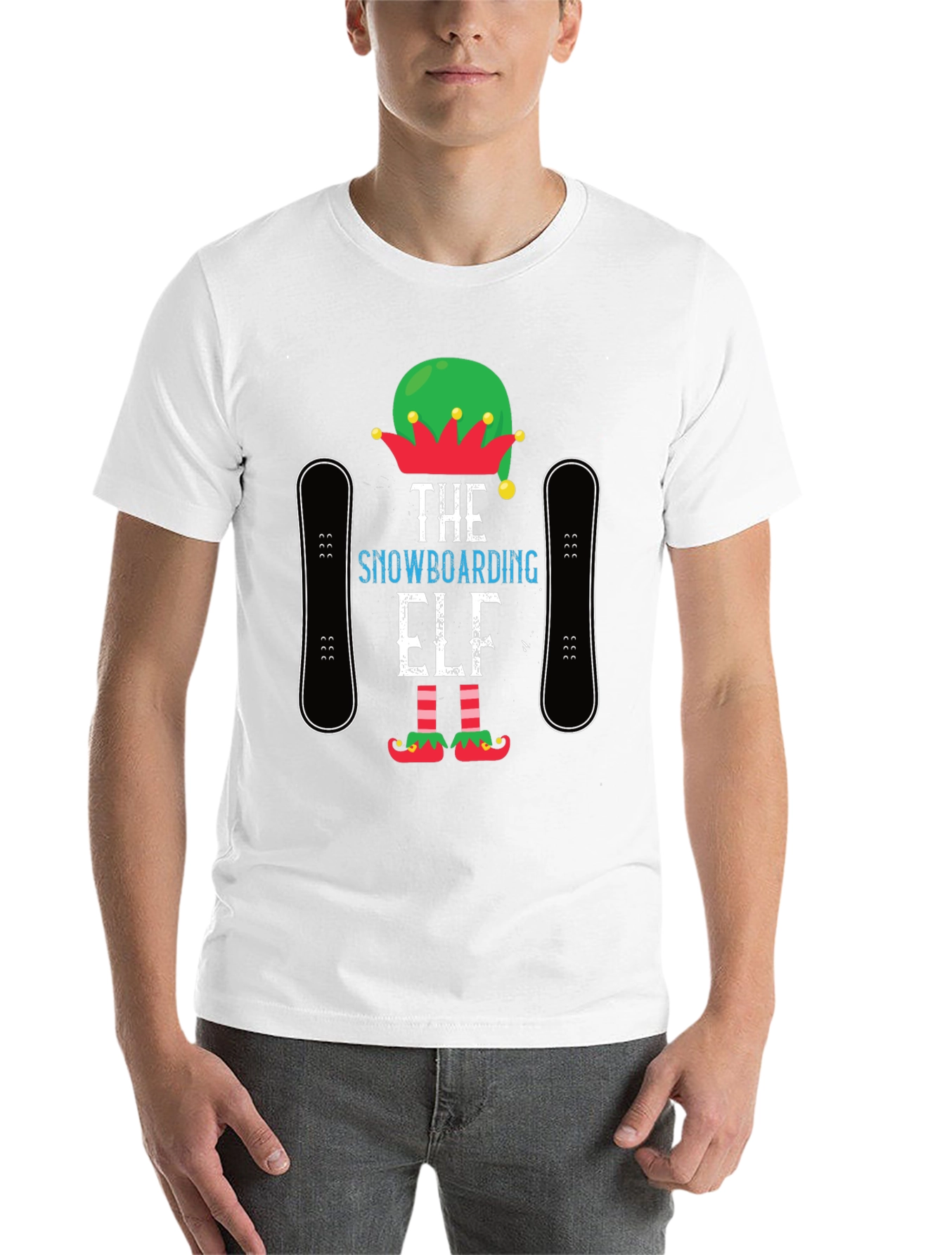 Black Snowboarding Elf T-Shirt: Holiday Fun! view 14