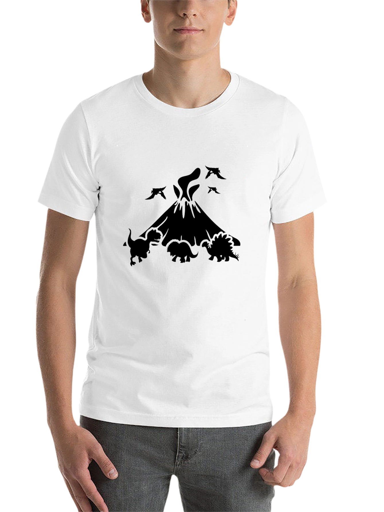 Black Dinosaur Volcano Graphic Tee - Black Cotton Blend Shirt view 14