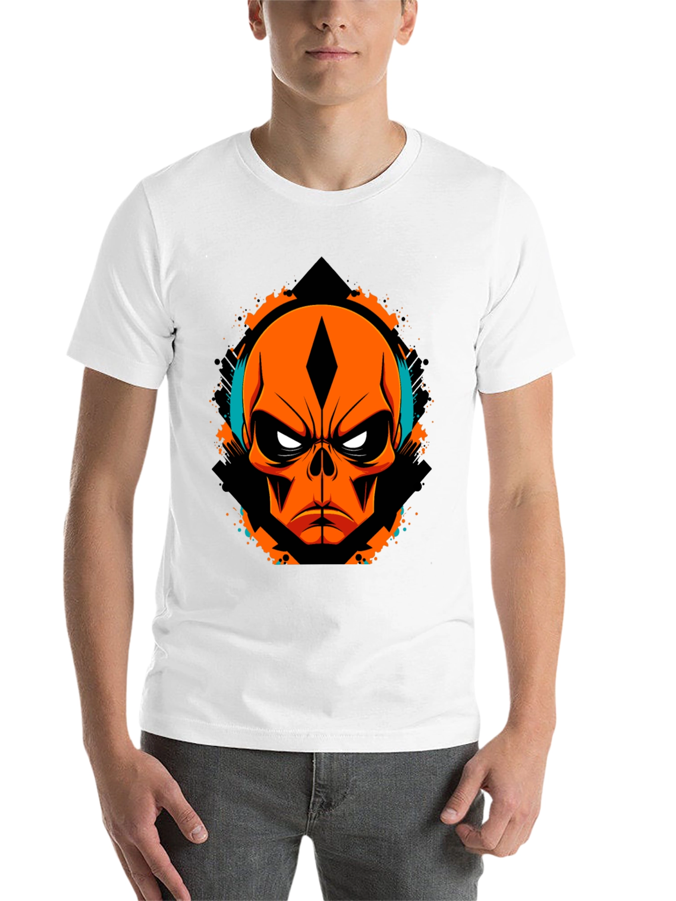 Black Orange Skull Graphic Tee - Edgy Streetwear view 14