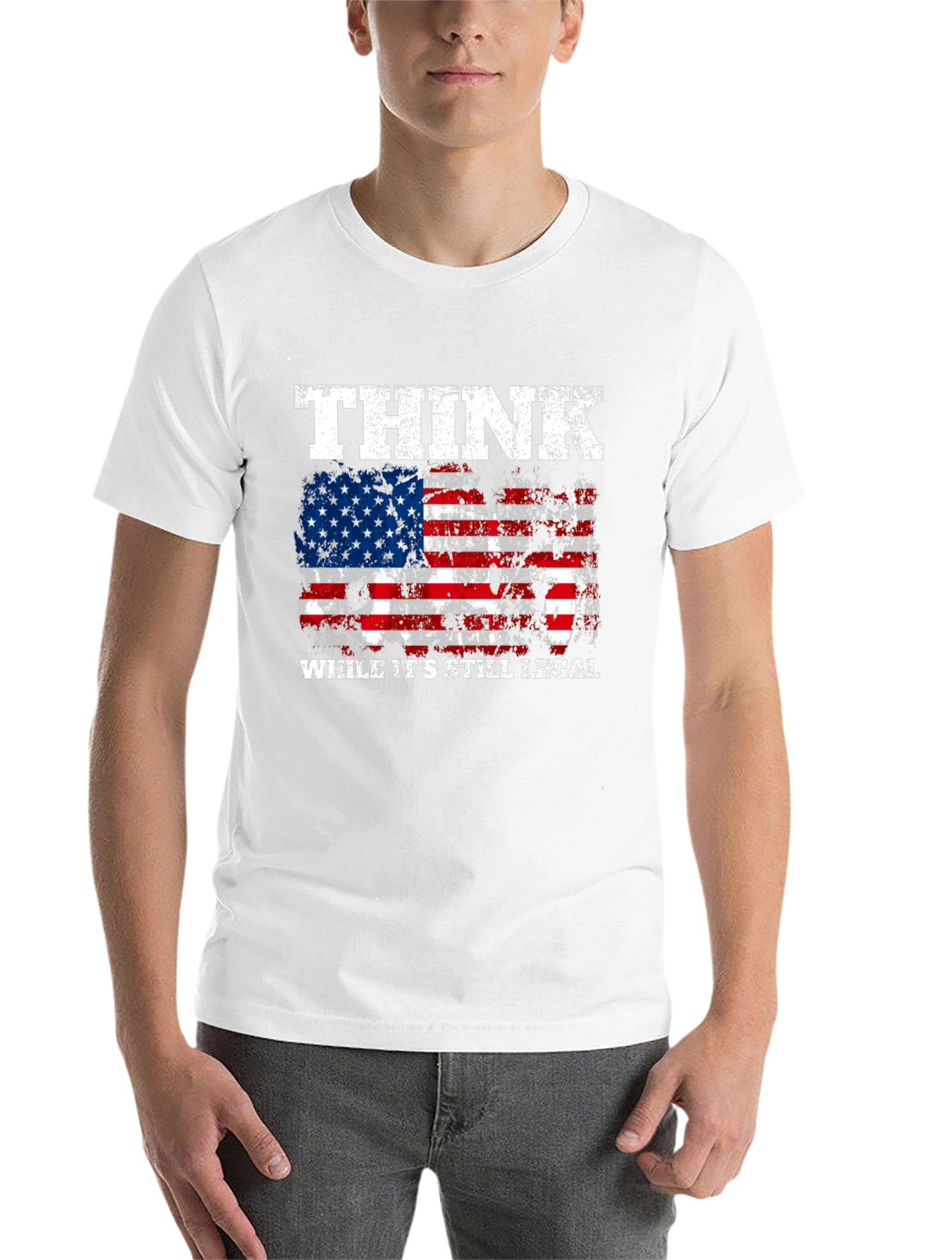 Black Think While It's Still Legal American Flag T-Shirt view 14