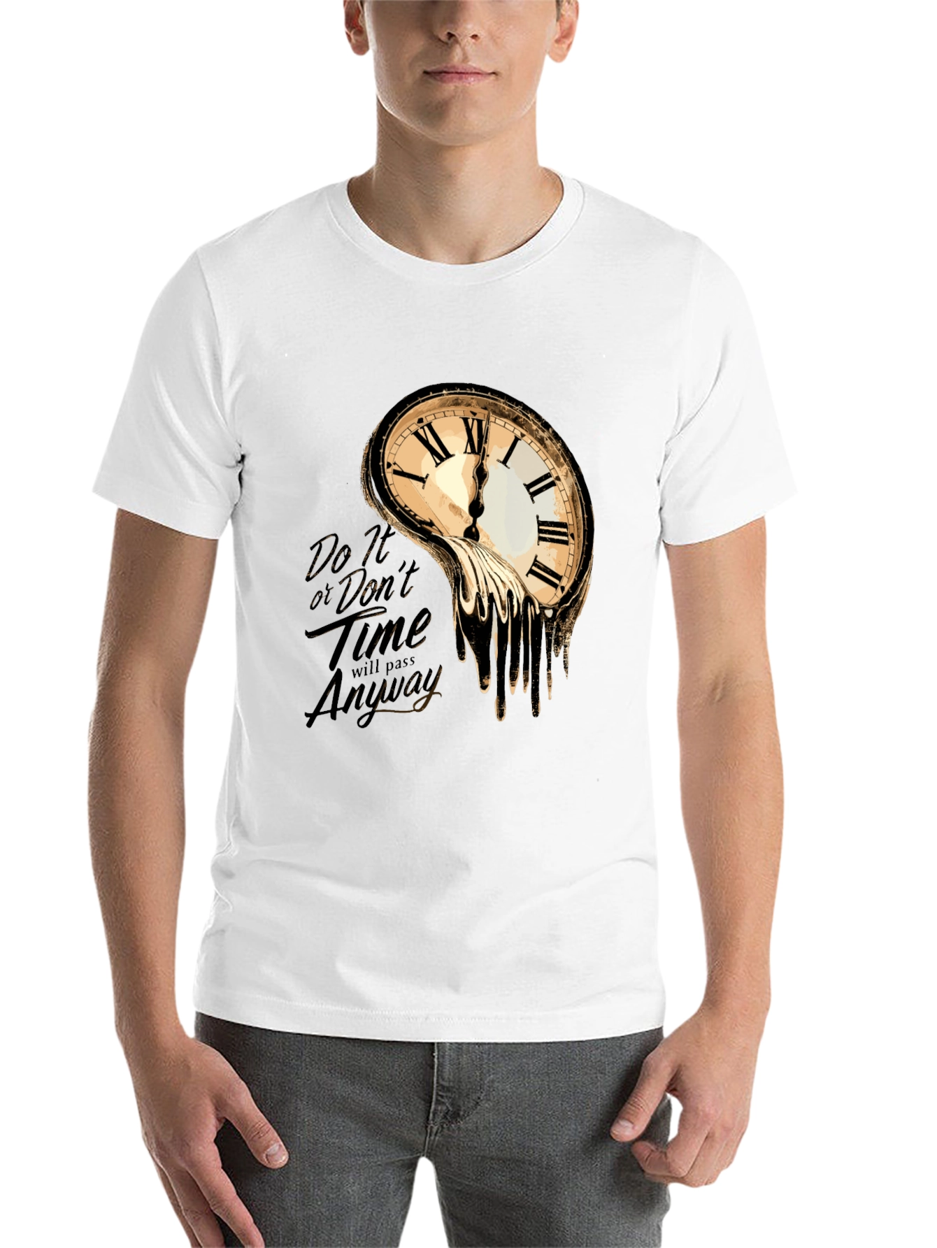 Black Melting Clock Graphic T-Shirt - Time Waits for No One view 14
