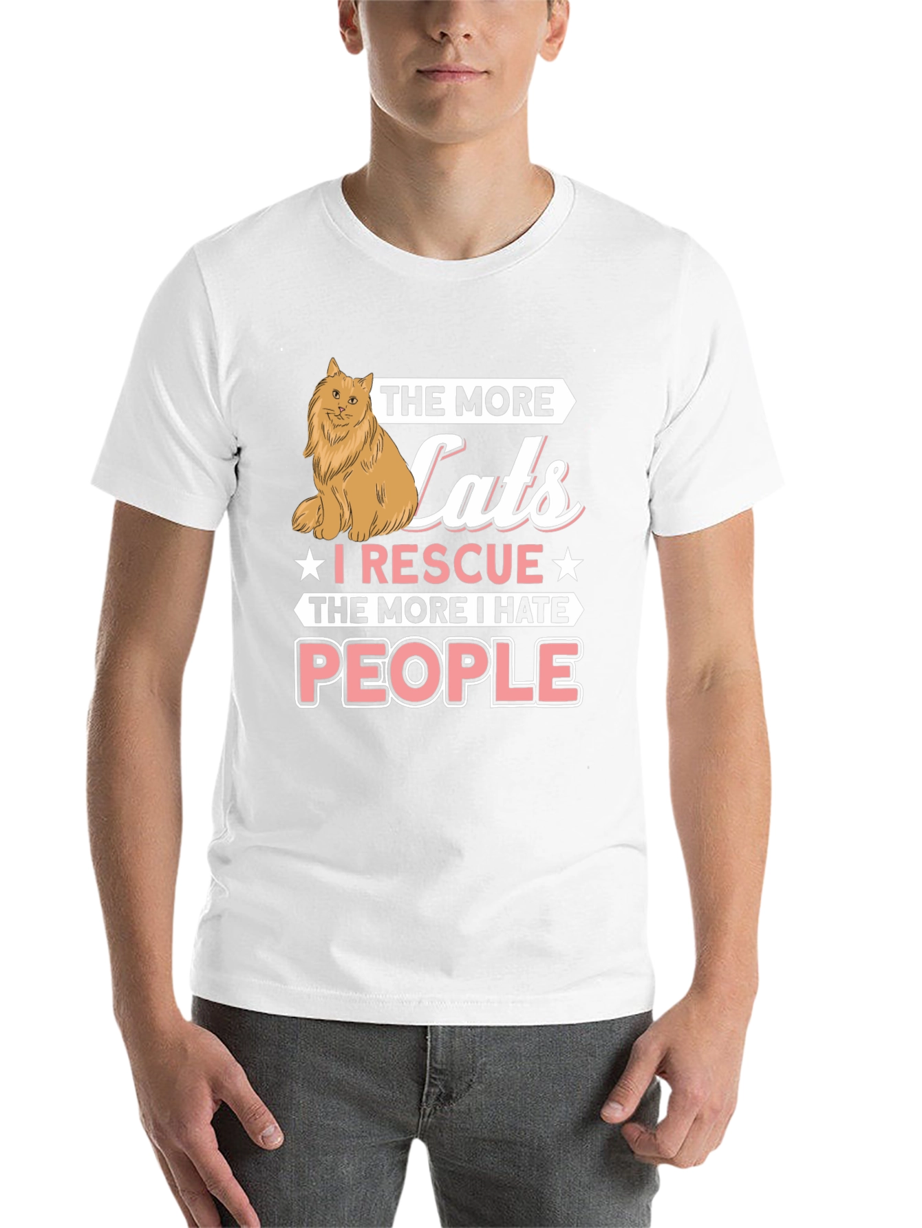 Black Funny Cat Rescue T-Shirt - "Hate People" Graphic Tee view 14