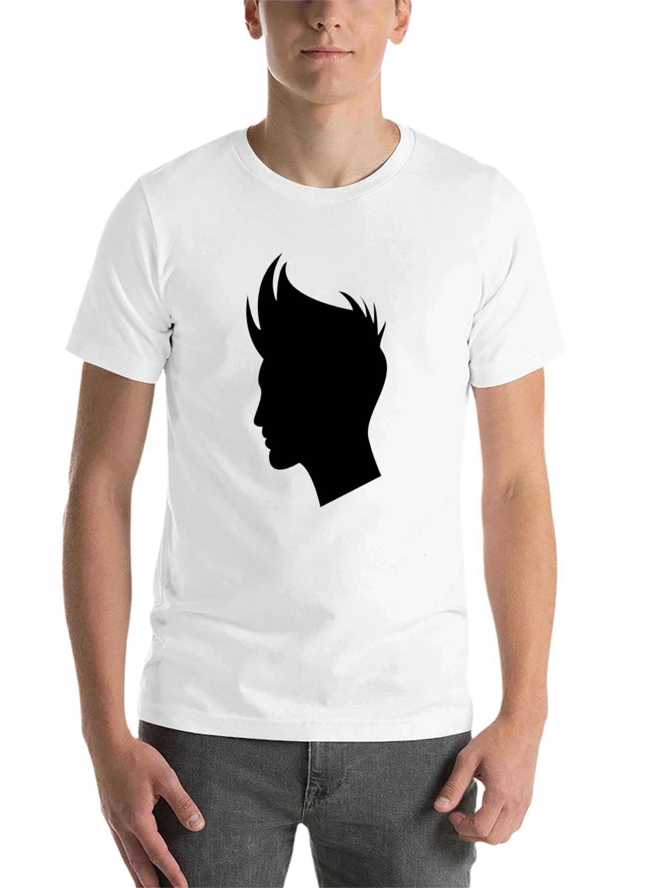 Black Men's Black T-Shirt with Stylish Hair Silhouette Graphic view 14