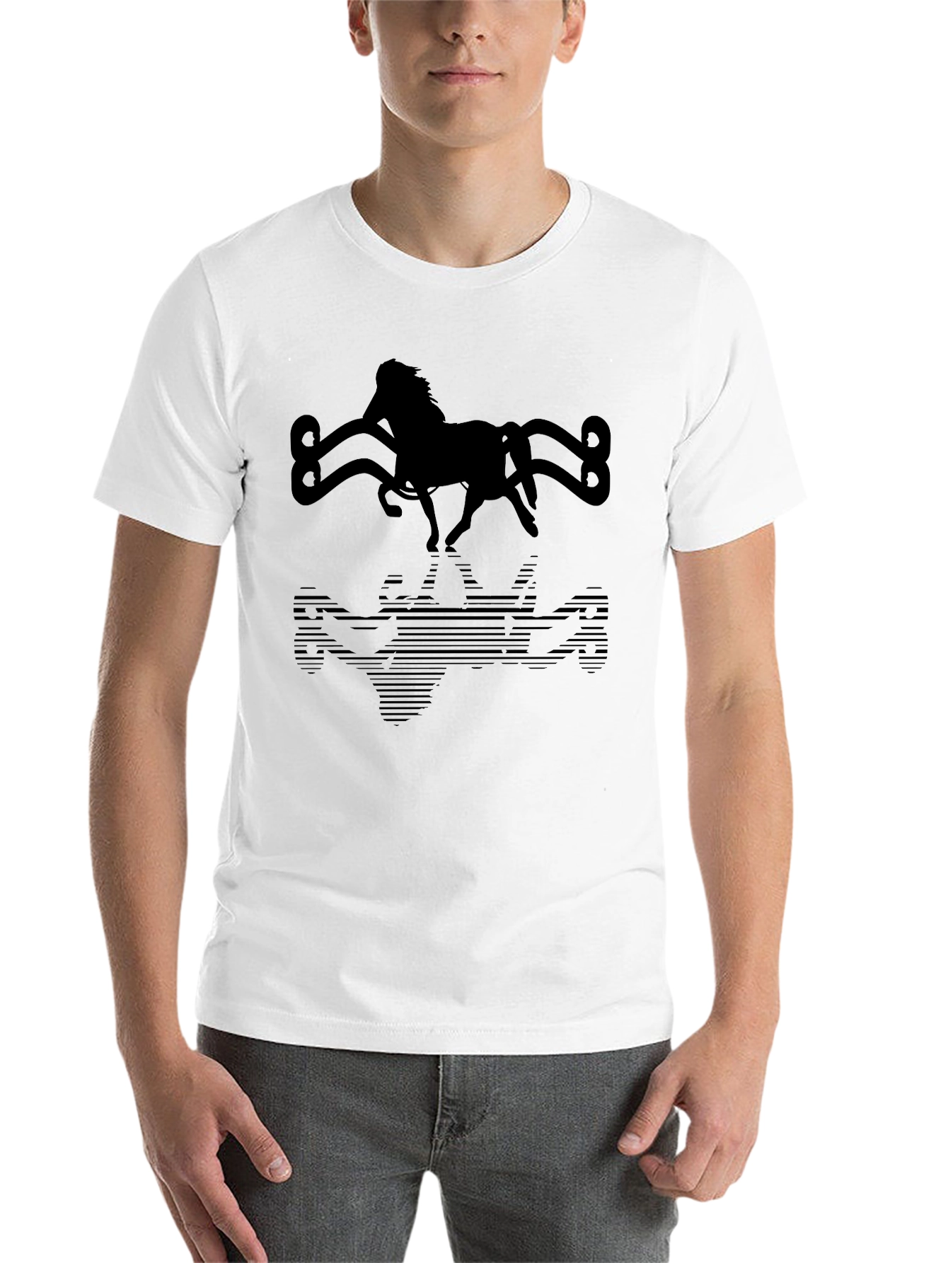 Black Horse Silhouette Graphic Tee - Black Cotton Blend view 14