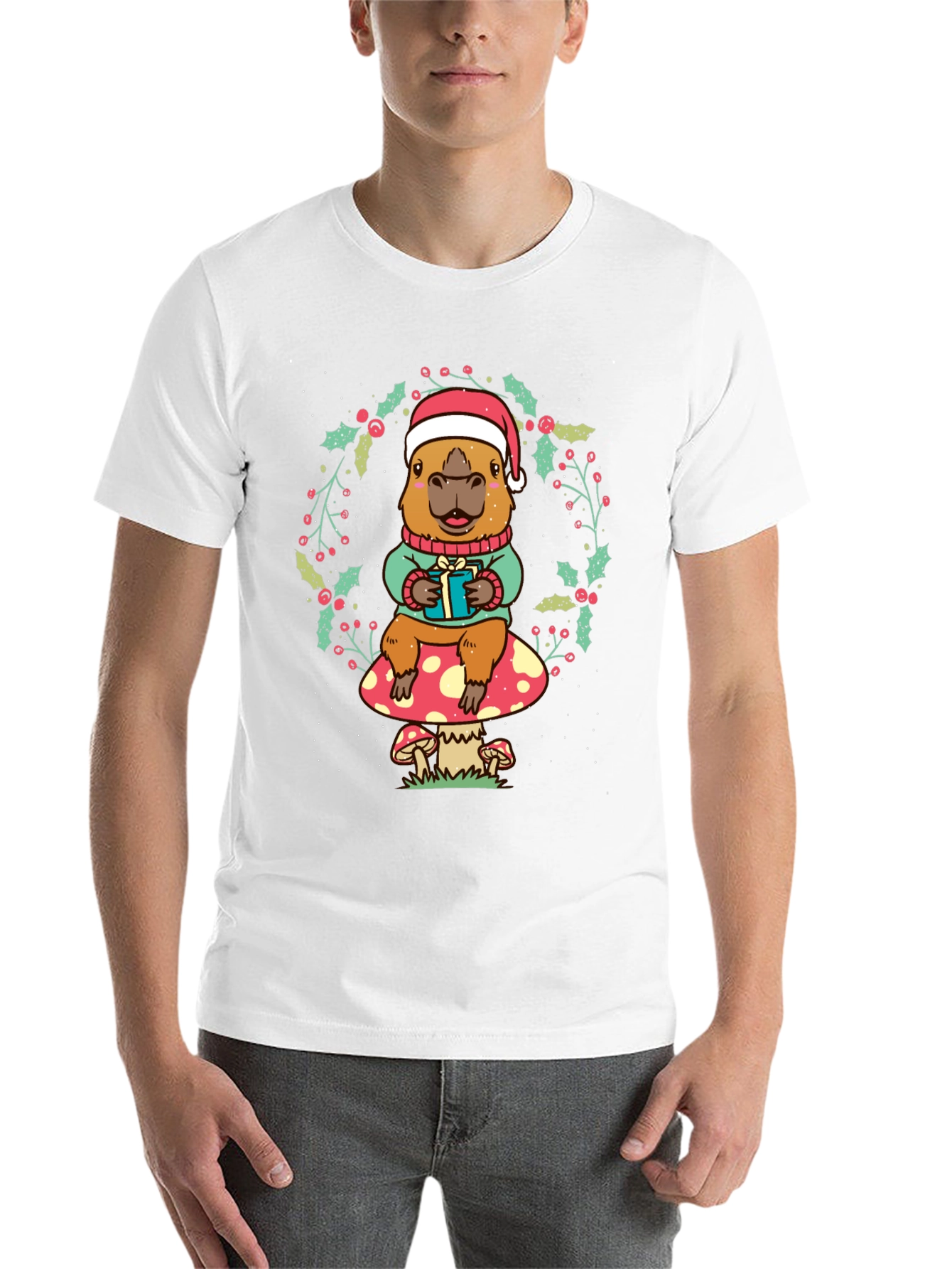 Black Festive Capybara Christmas T-Shirt view 14