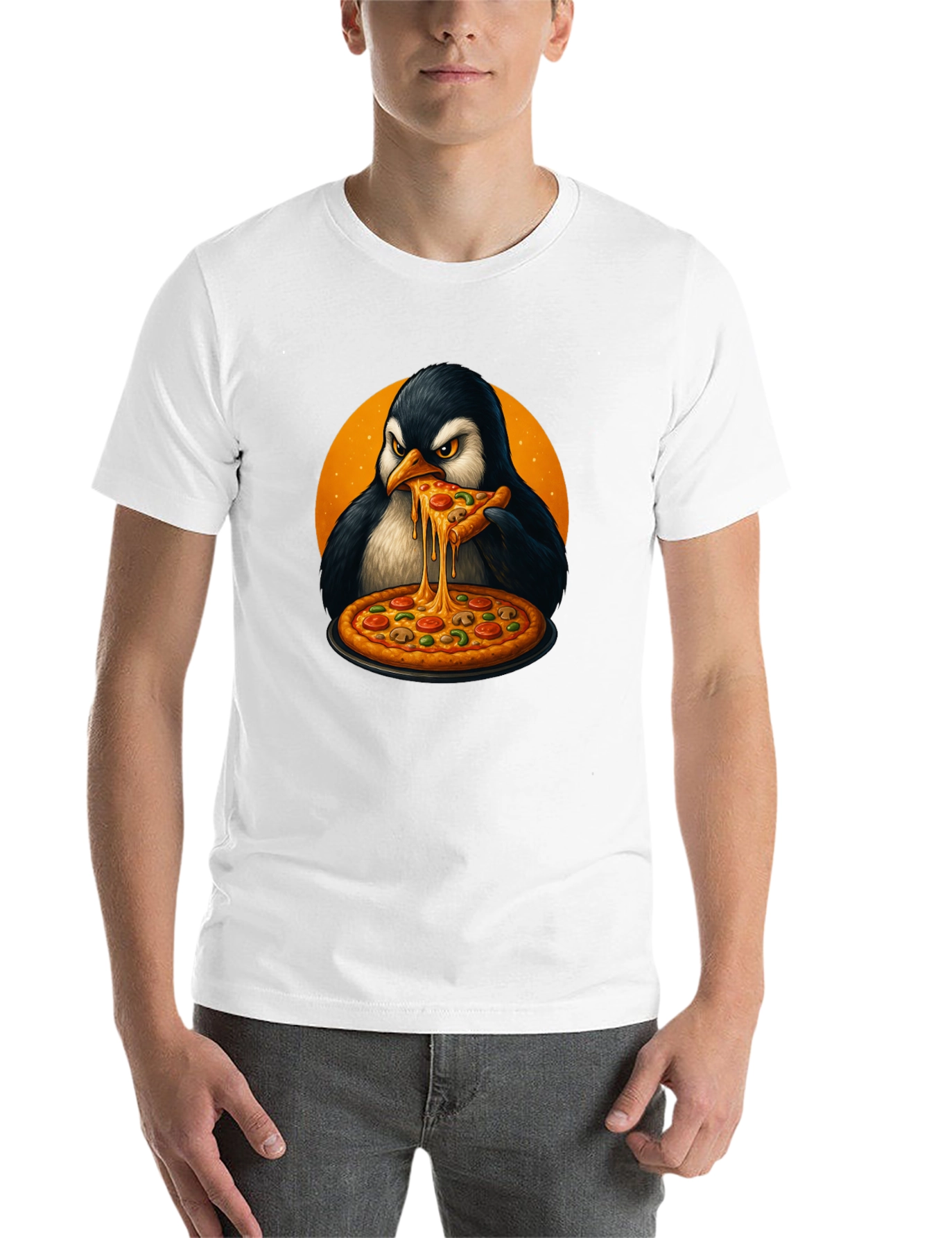 Black Penguin Pizza Lover T-Shirt - Cool Graphic Tee view 14