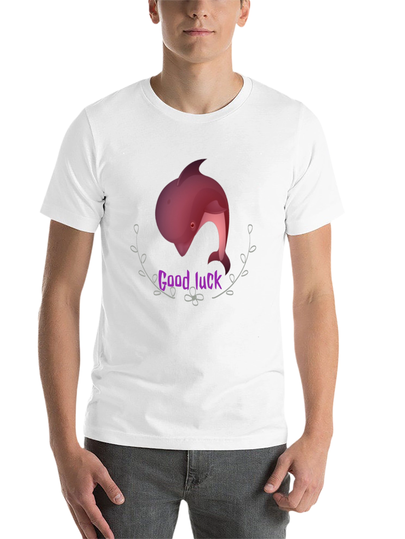 Black Good Luck Dolphin Graphic Tee - Black Unisex T-Shirt view 14