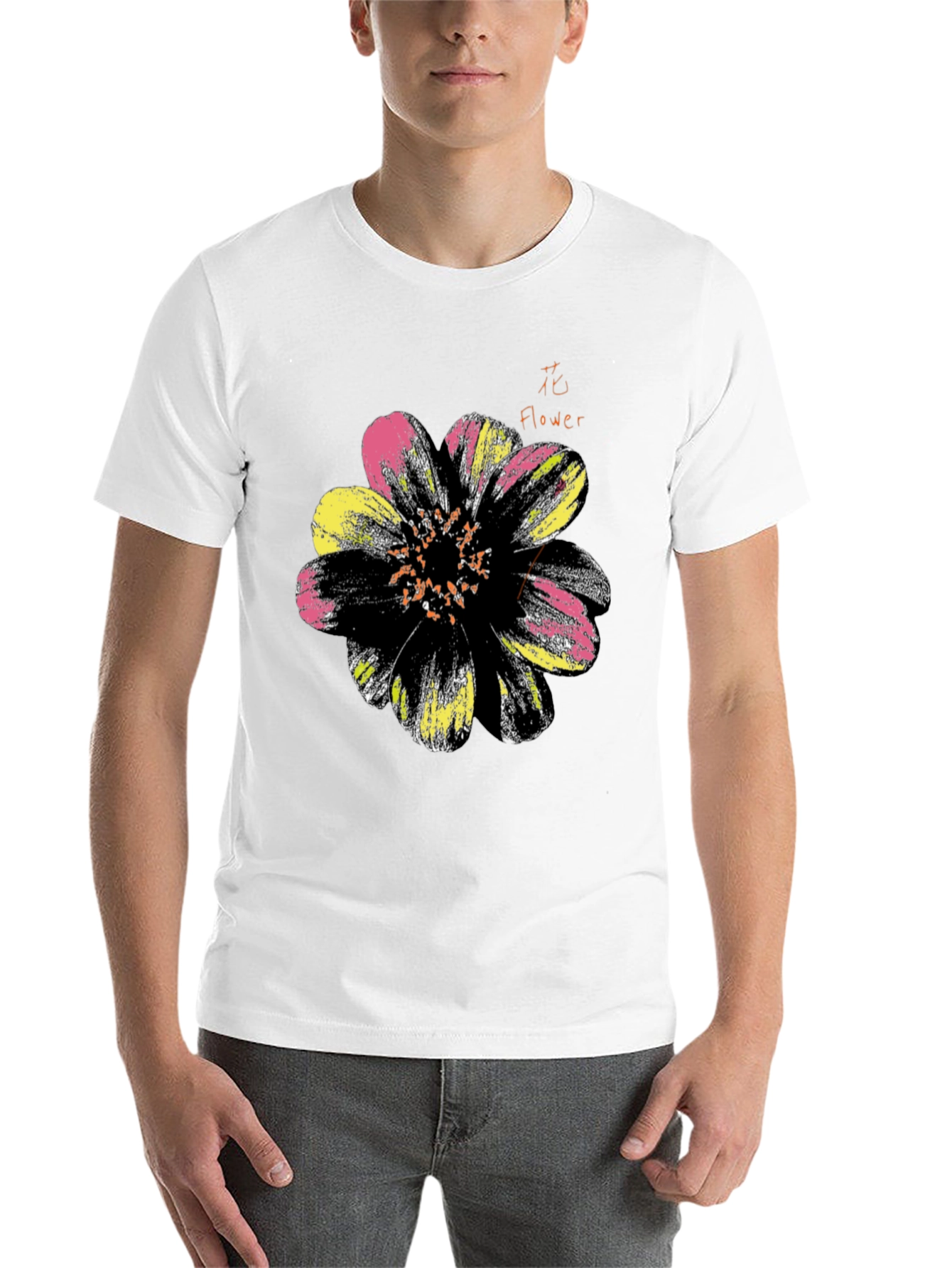 Black Floral Graphic Print Men's Black T-Shirt view 14