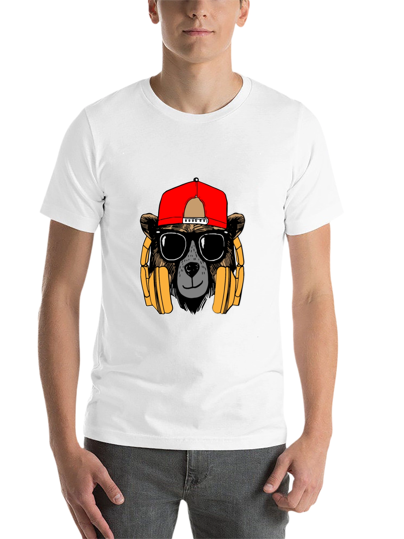 Black Bear with Headphones Graphic T-Shirt view 14