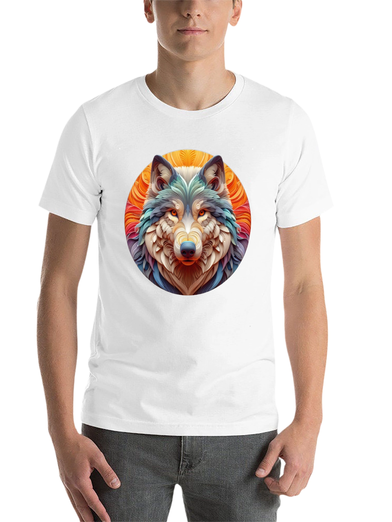 Black Wolf Art Graphic Tee - Black Cotton T-Shirt view 14