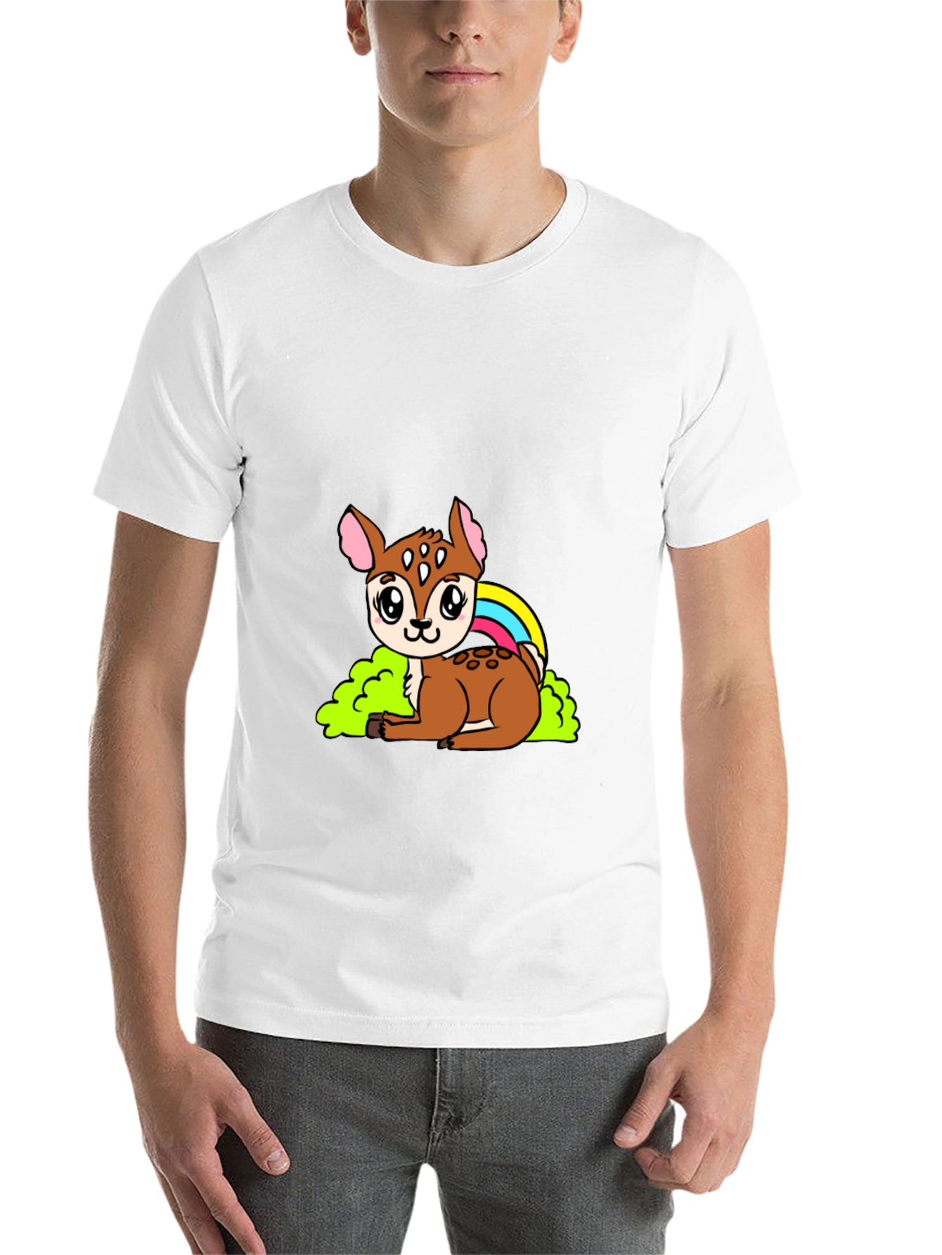 Black Cute Deer Cartoon Graphic Black T-Shirt view 14