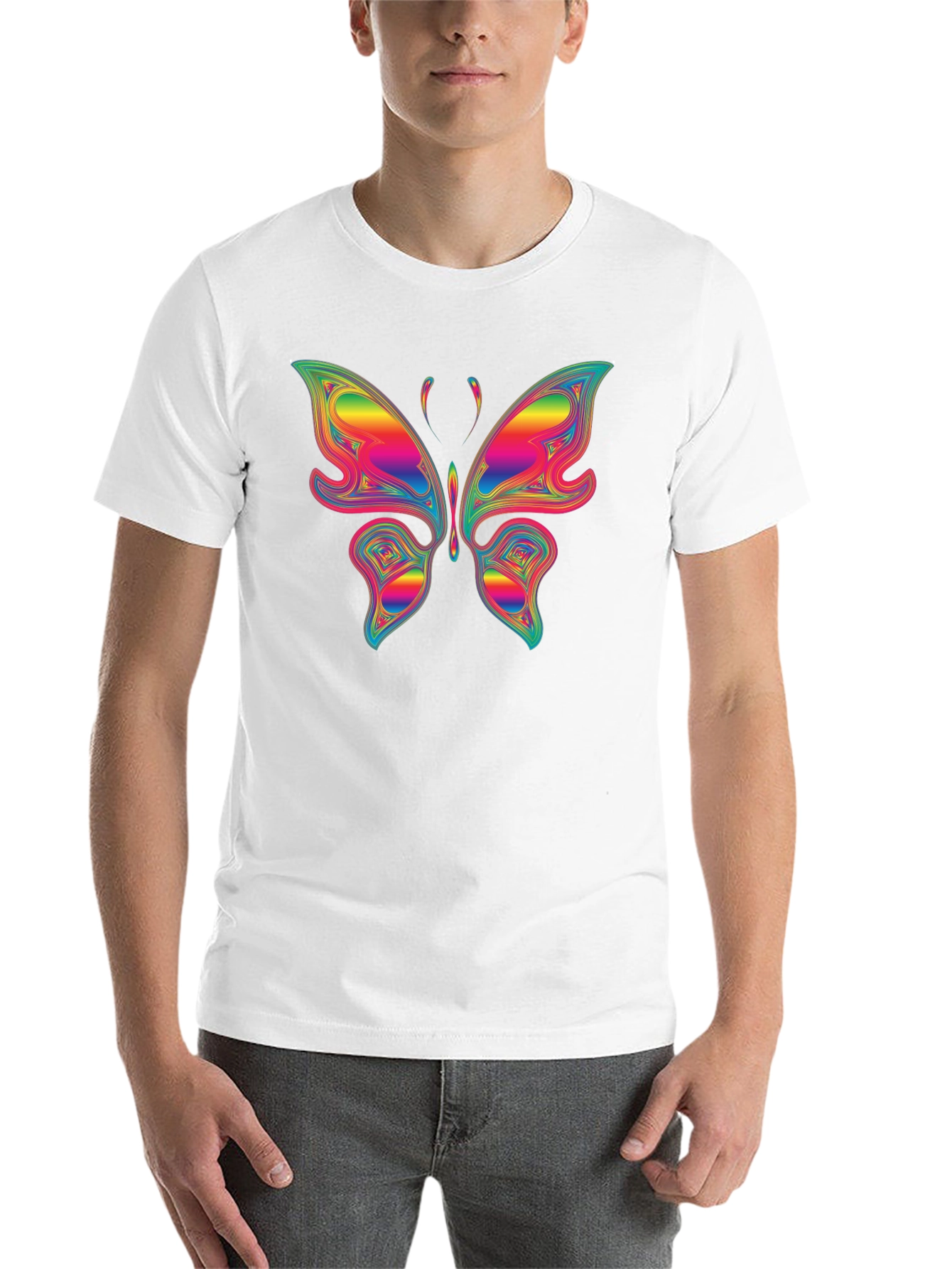 Black Rainbow Butterfly Graphic T-Shirt - Unique Colorful Tee view 14