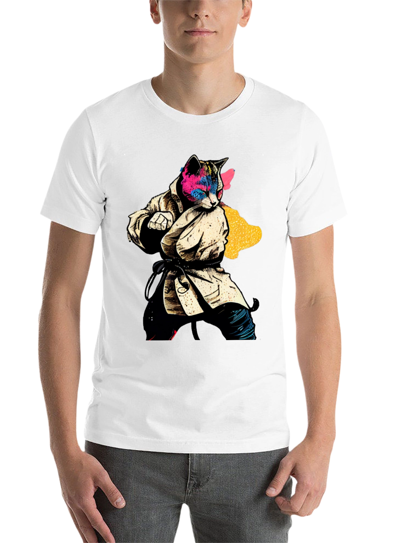 Black Karate Cat T-Shirt - Unique Graphic Tee view 14