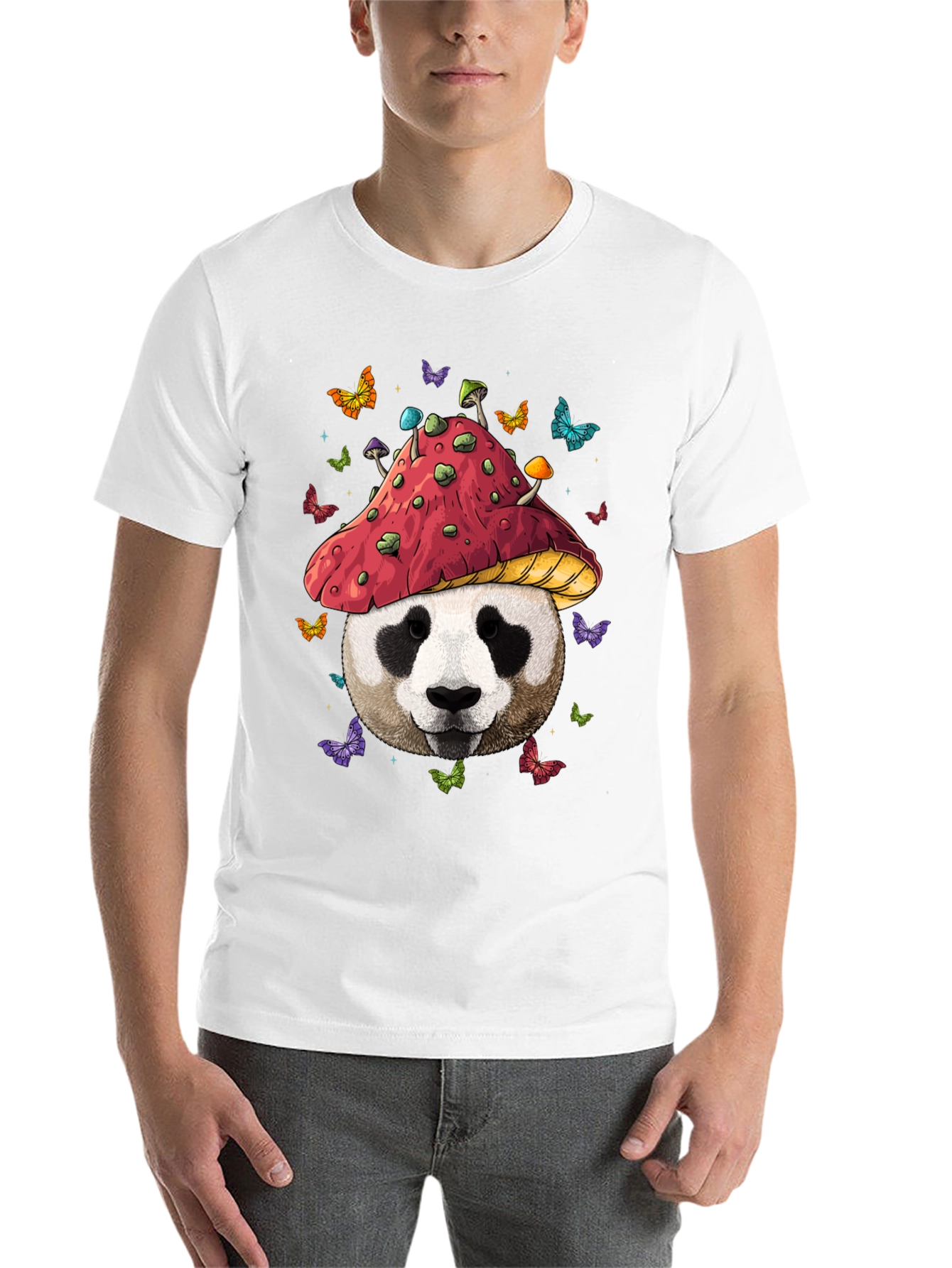 Black Panda Mushroom T-Shirt - Whimsical Graphic Tee view 14