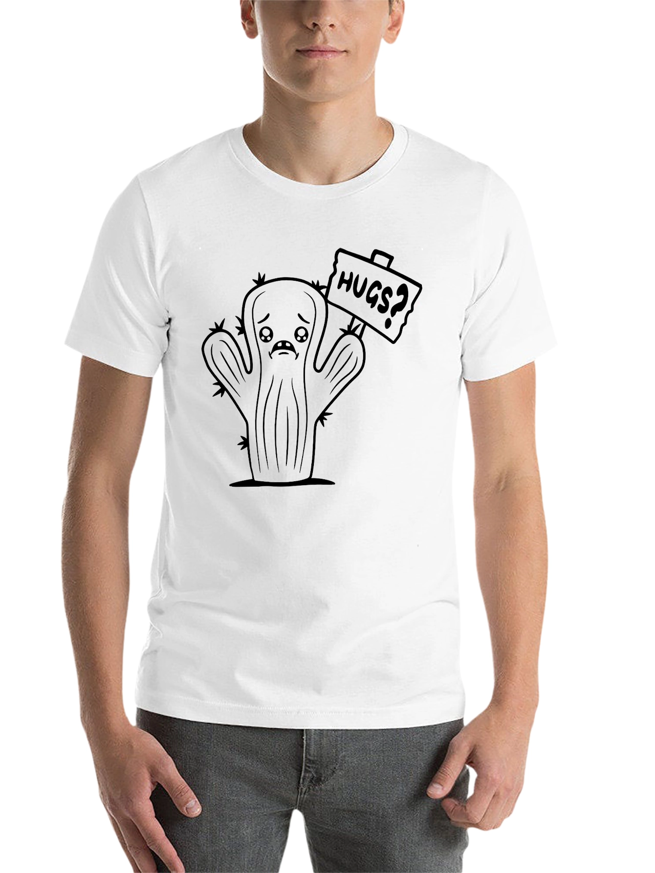 Black Sad Cactus Hugs? Black T-Shirt view 14