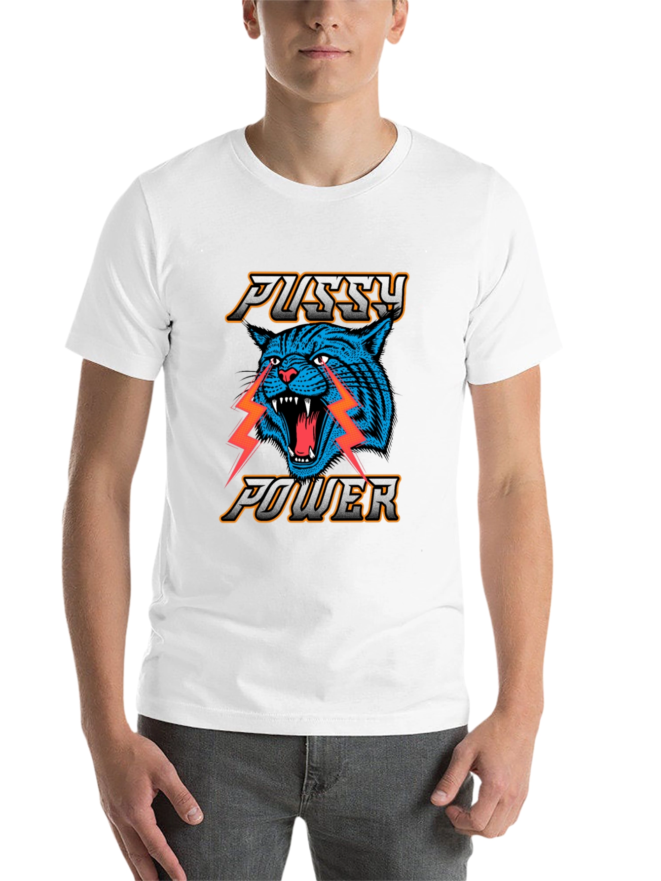 Black Pussy Power Graphic Tee - Blue Cat Lightning view 14