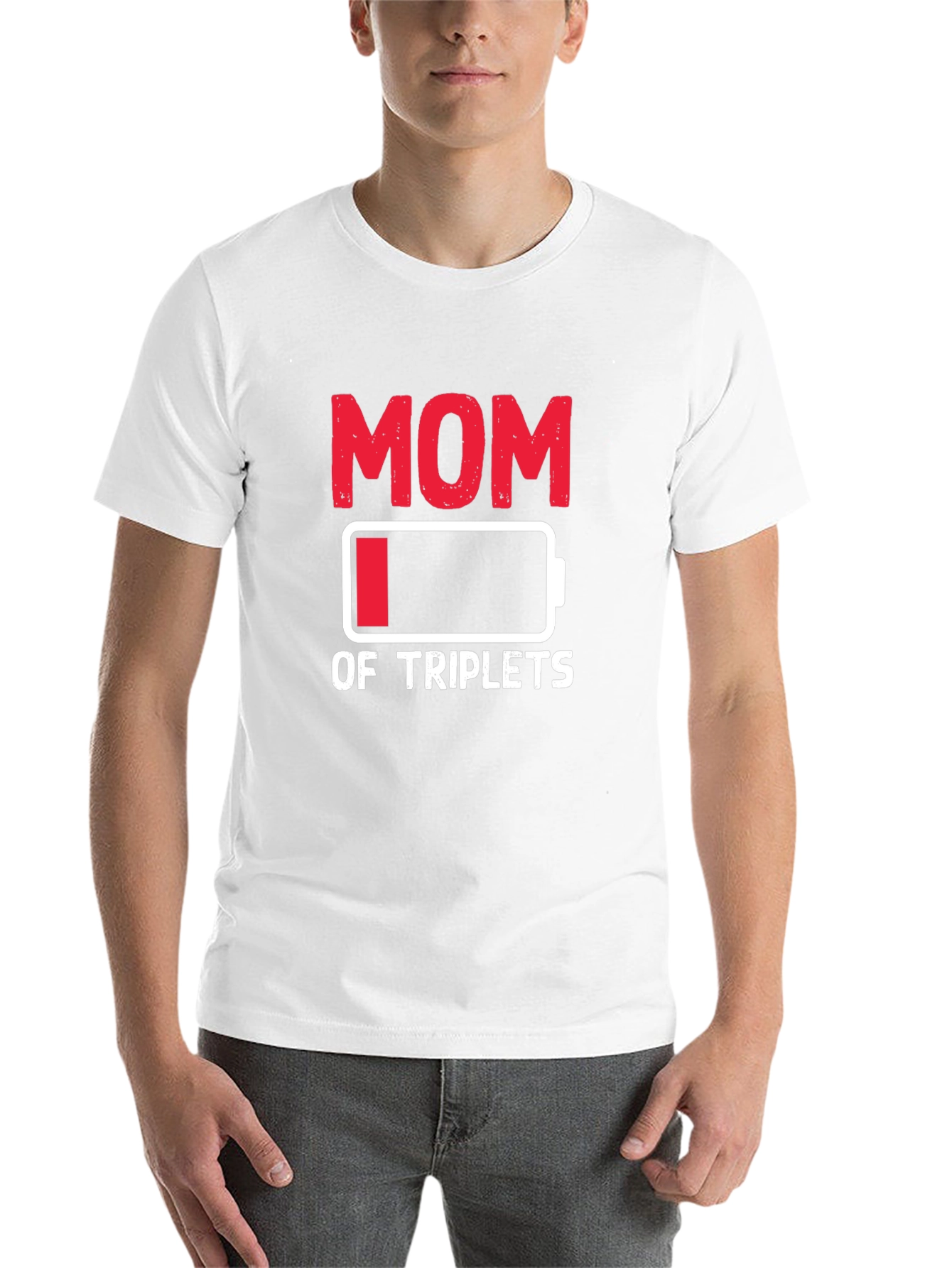 Black Funny Mom of Triplets Low Battery T-Shirt view 14