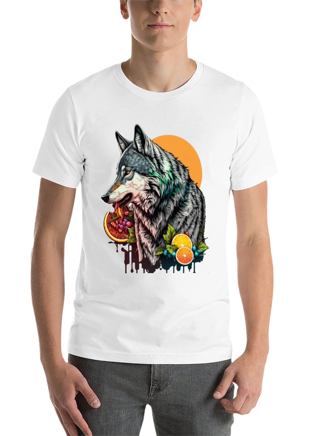 Black Wolf and Fruit Graphic Tee - Modern Streetwear Style view 14