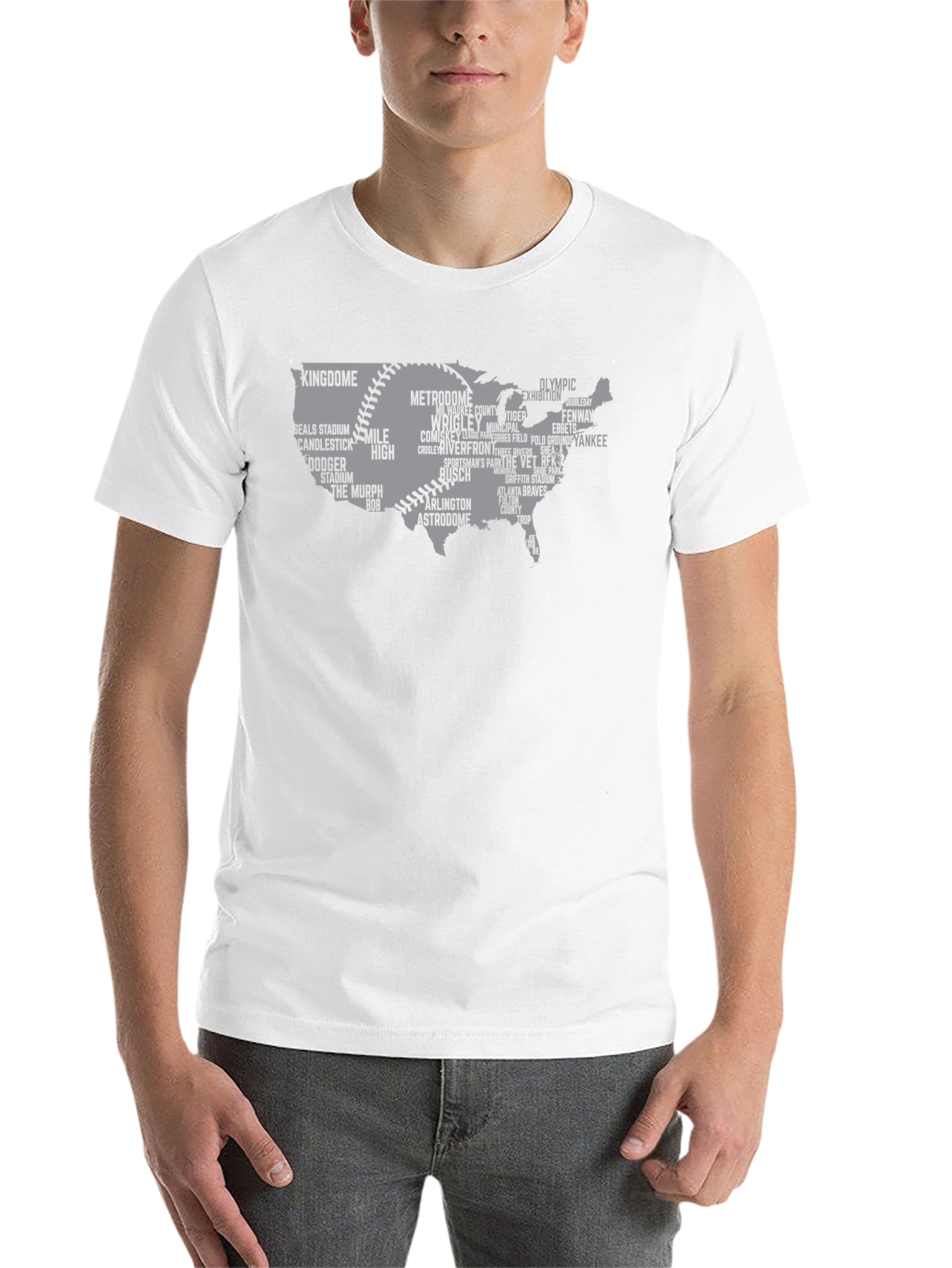 Black Baseball Stadium USA Map T-Shirt view 14