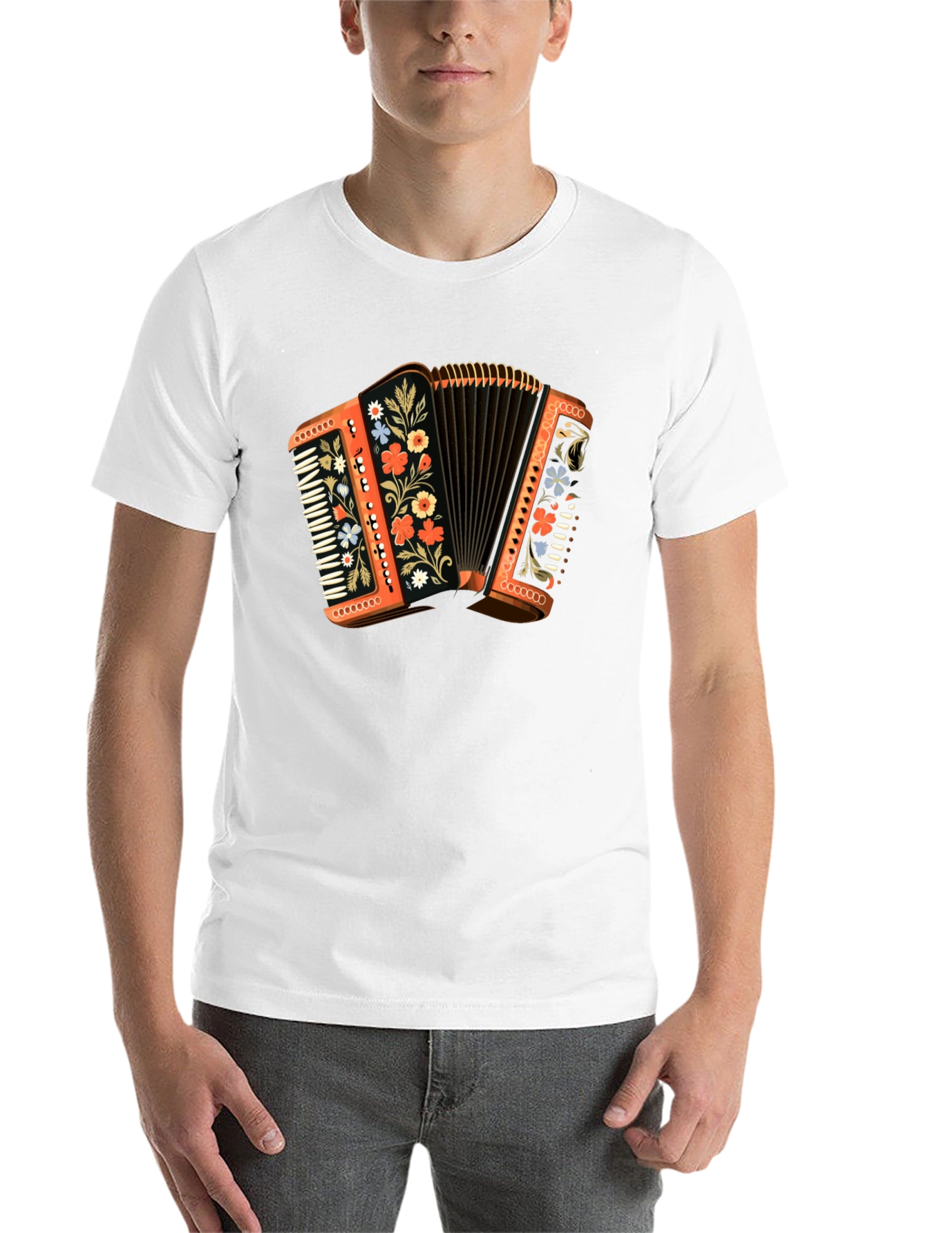 Black Accordion Floral T-Shirt - Music Lover Gift view 14