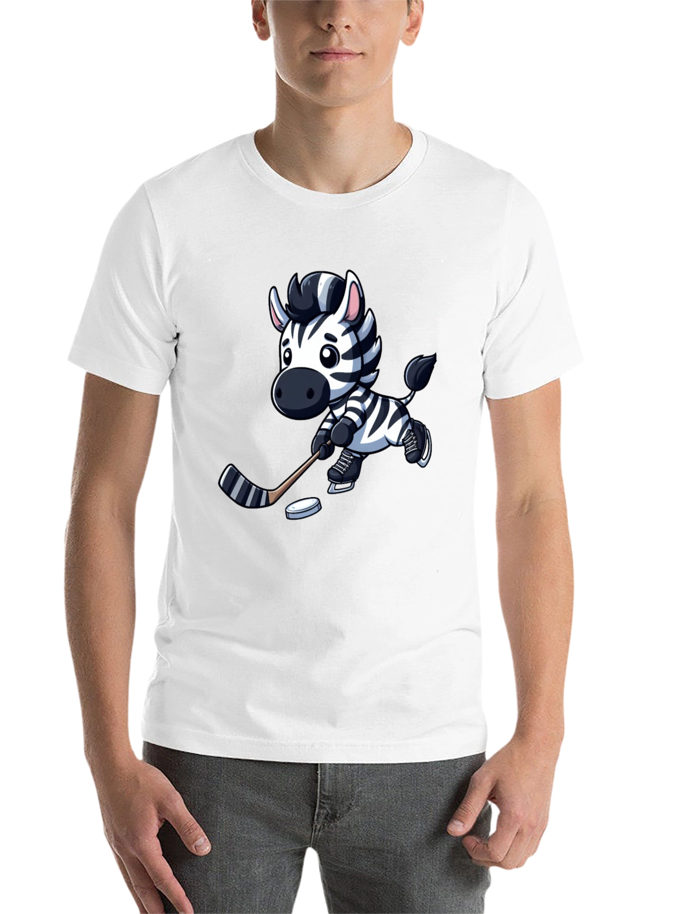 Black Zebra Hockey Player T-Shirt - Cool Cartoon Design view 14