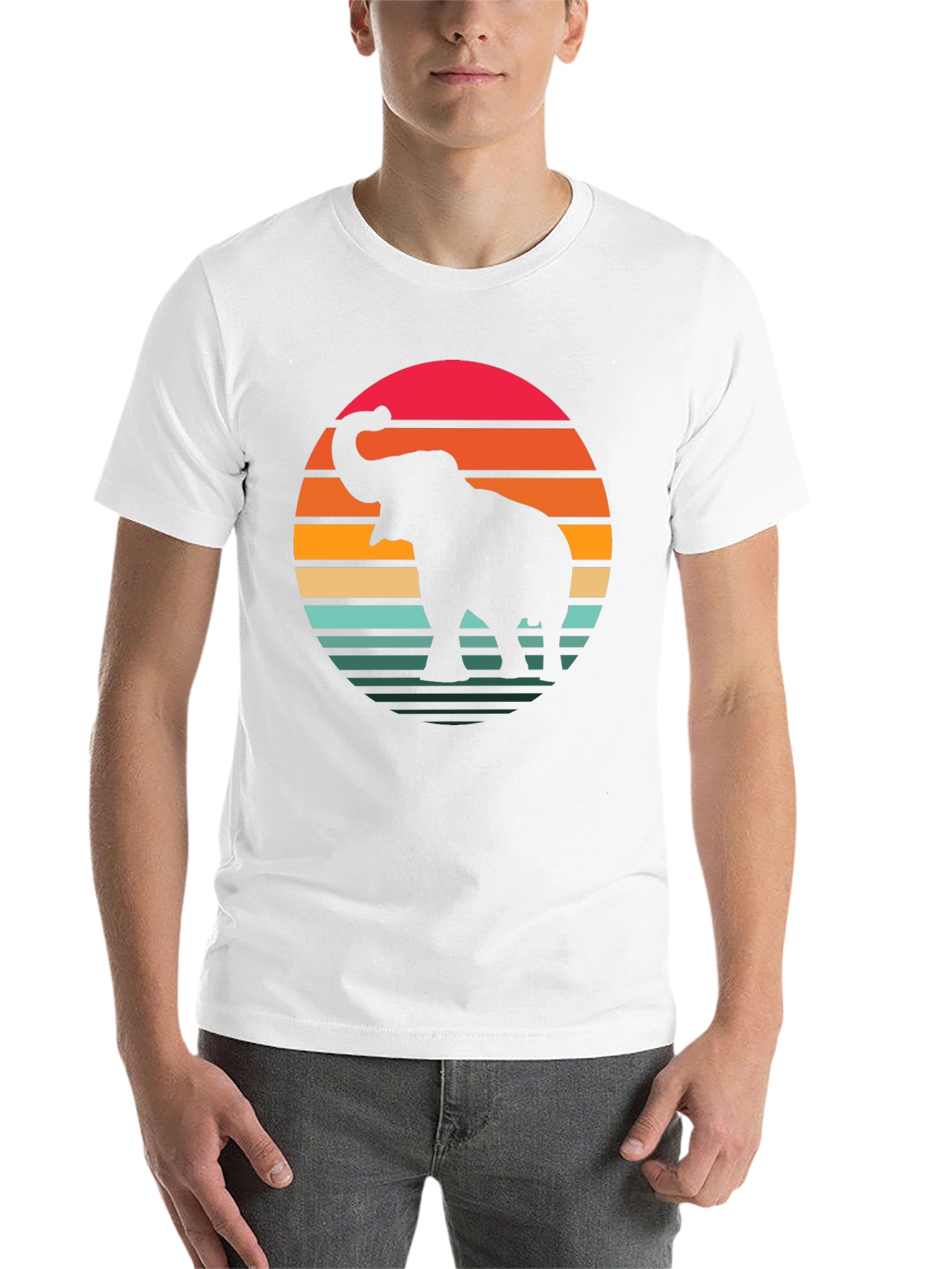 Black Retro Elephant Sunset Graphic Tee - Black Cotton Blend Shirt view 14