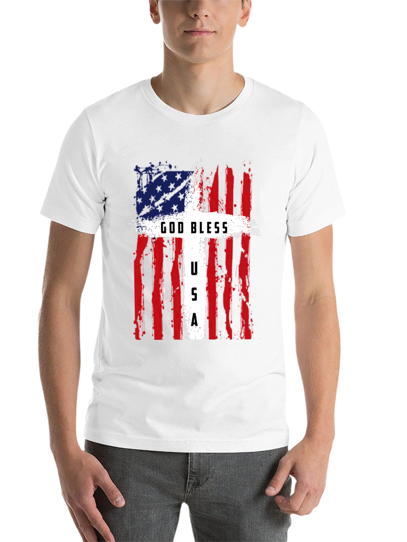 Black God Bless USA Patriotic T-Shirt view 14