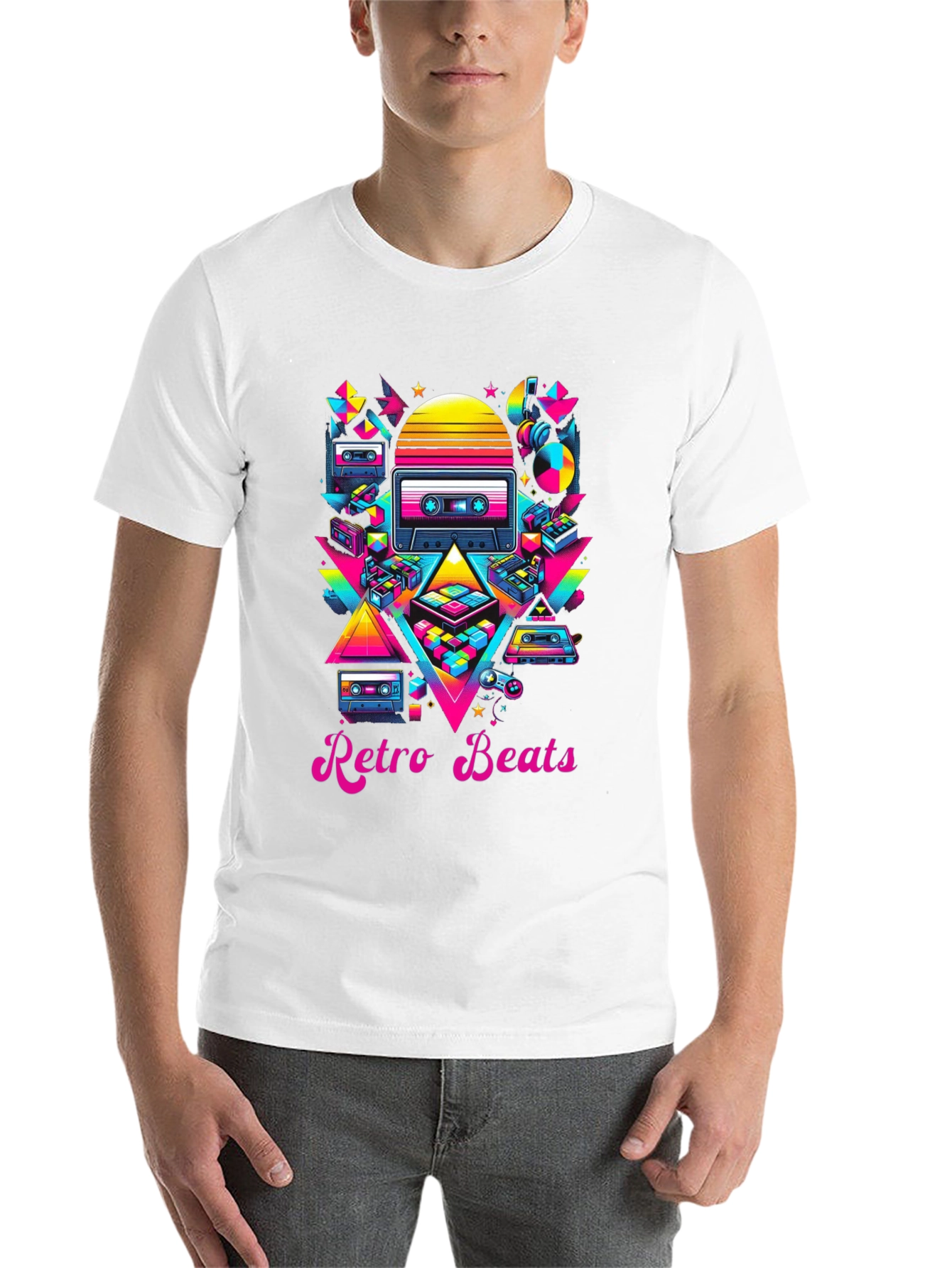 Black Retro Beats T-Shirt - 80s Music Style view 14