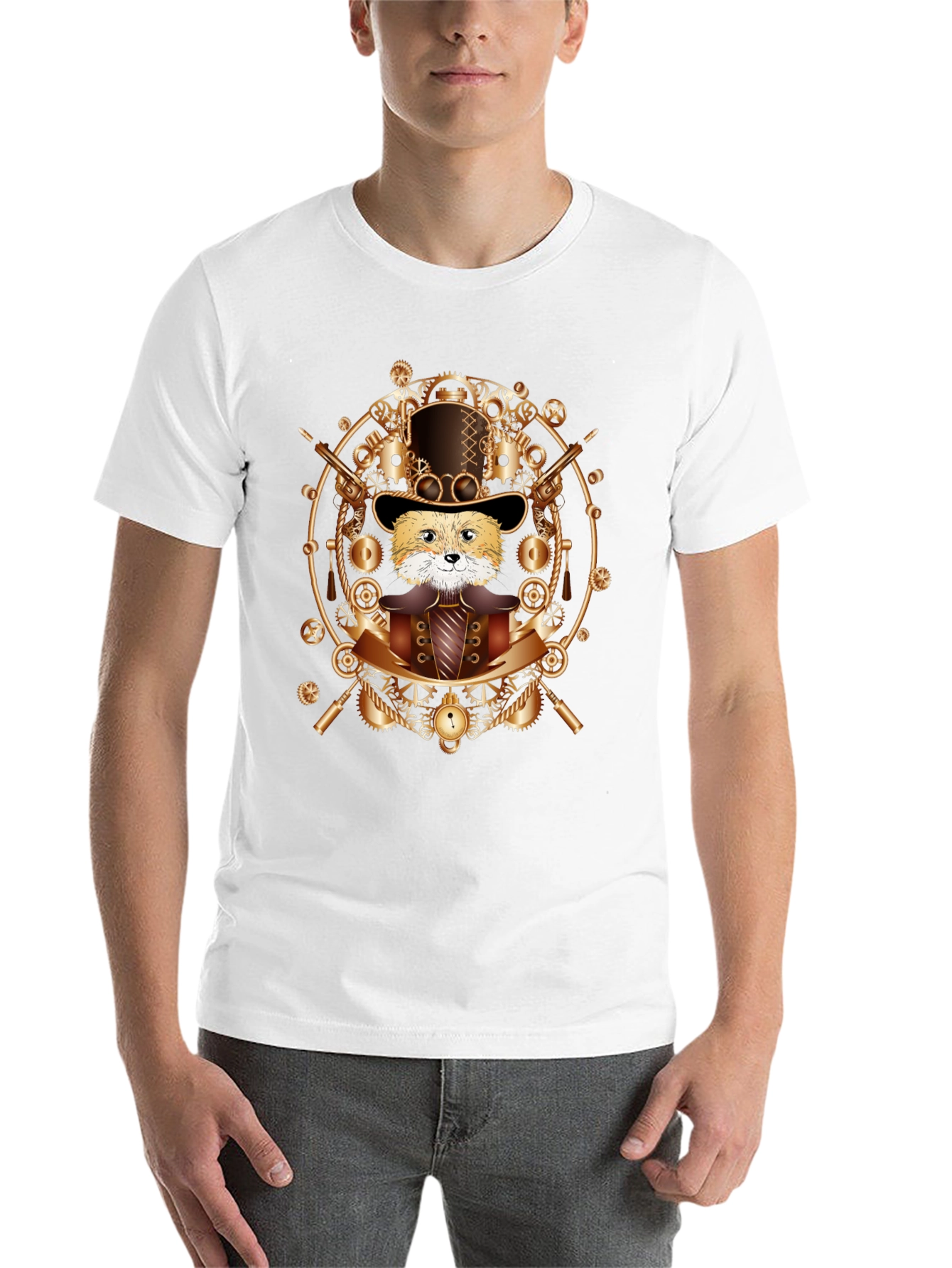 Black Steampunk Fox T-Shirt - Unique Graphic Tee view 14