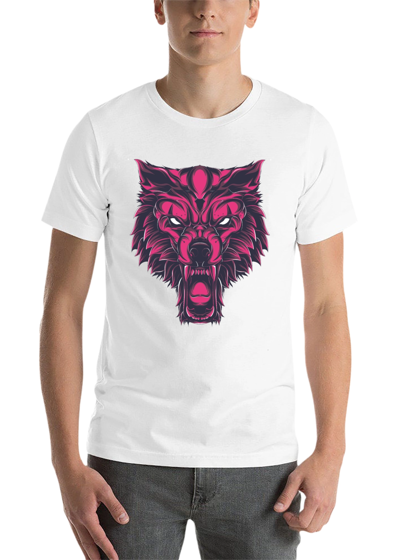 Black Fierce Wolf Graphic Print Black T-Shirt view 14