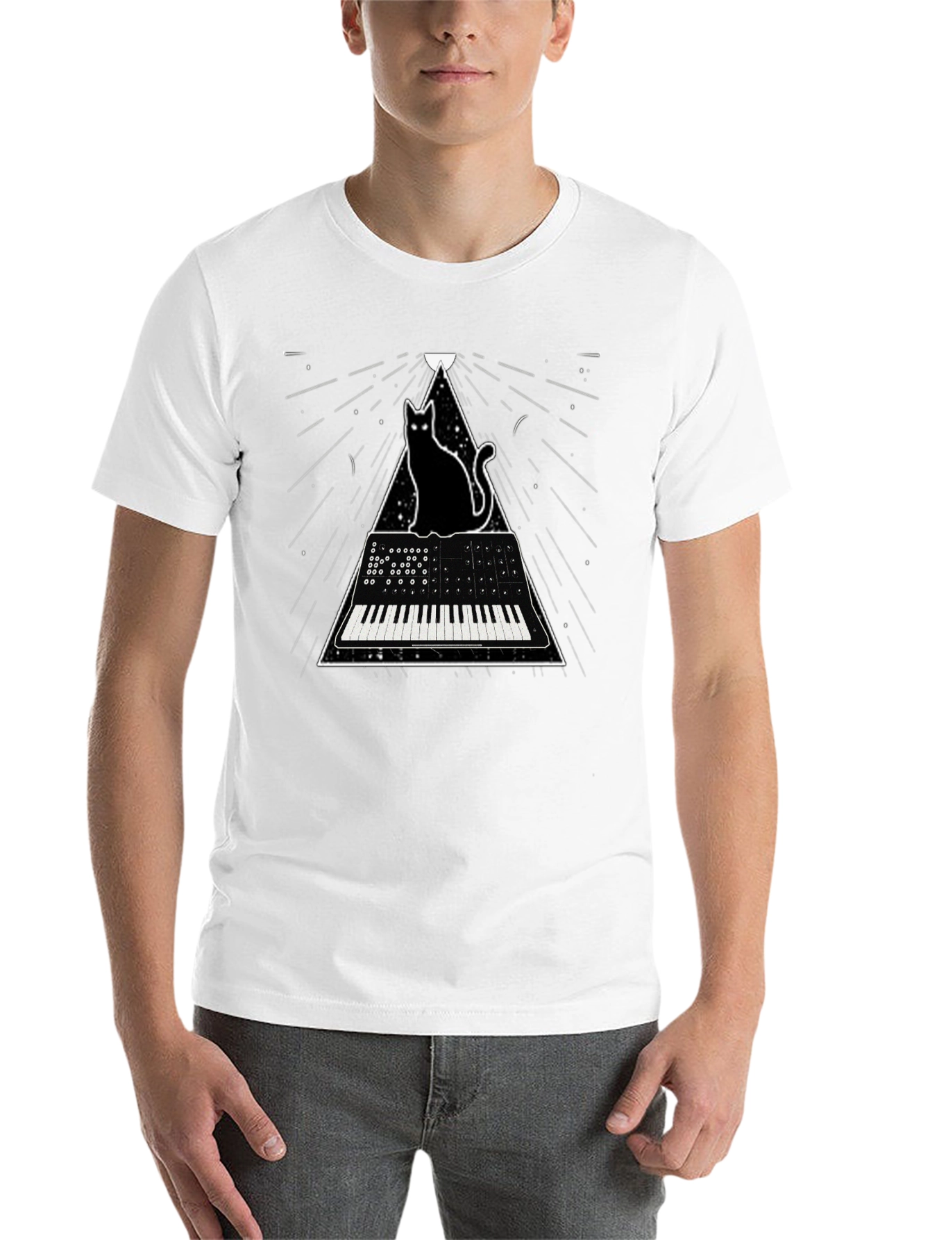 Black Cat Keyboard T-Shirt - Synthwave Style view 14