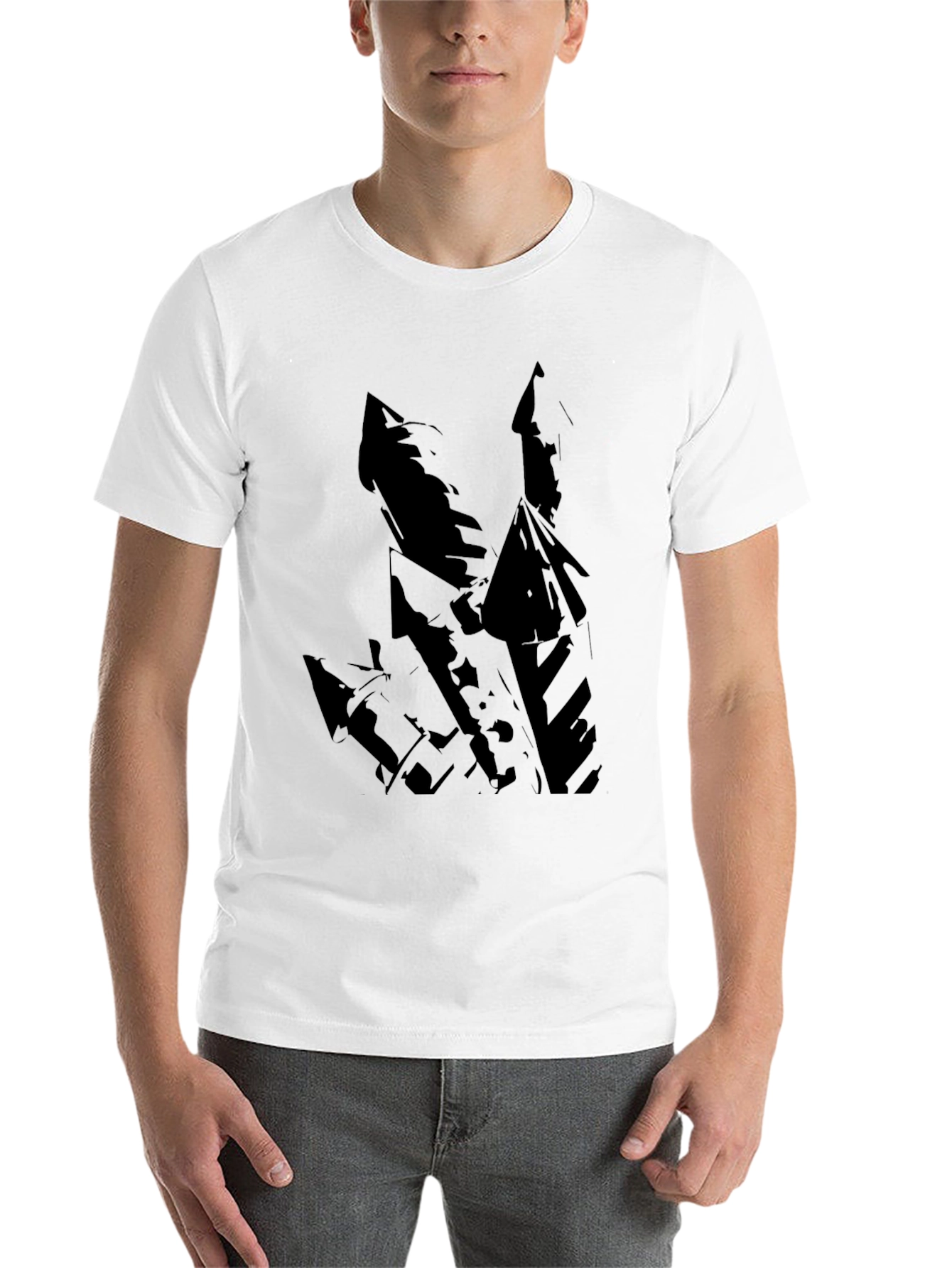 Black Men's Black T-Shirt with Abstract Castle Design view 14