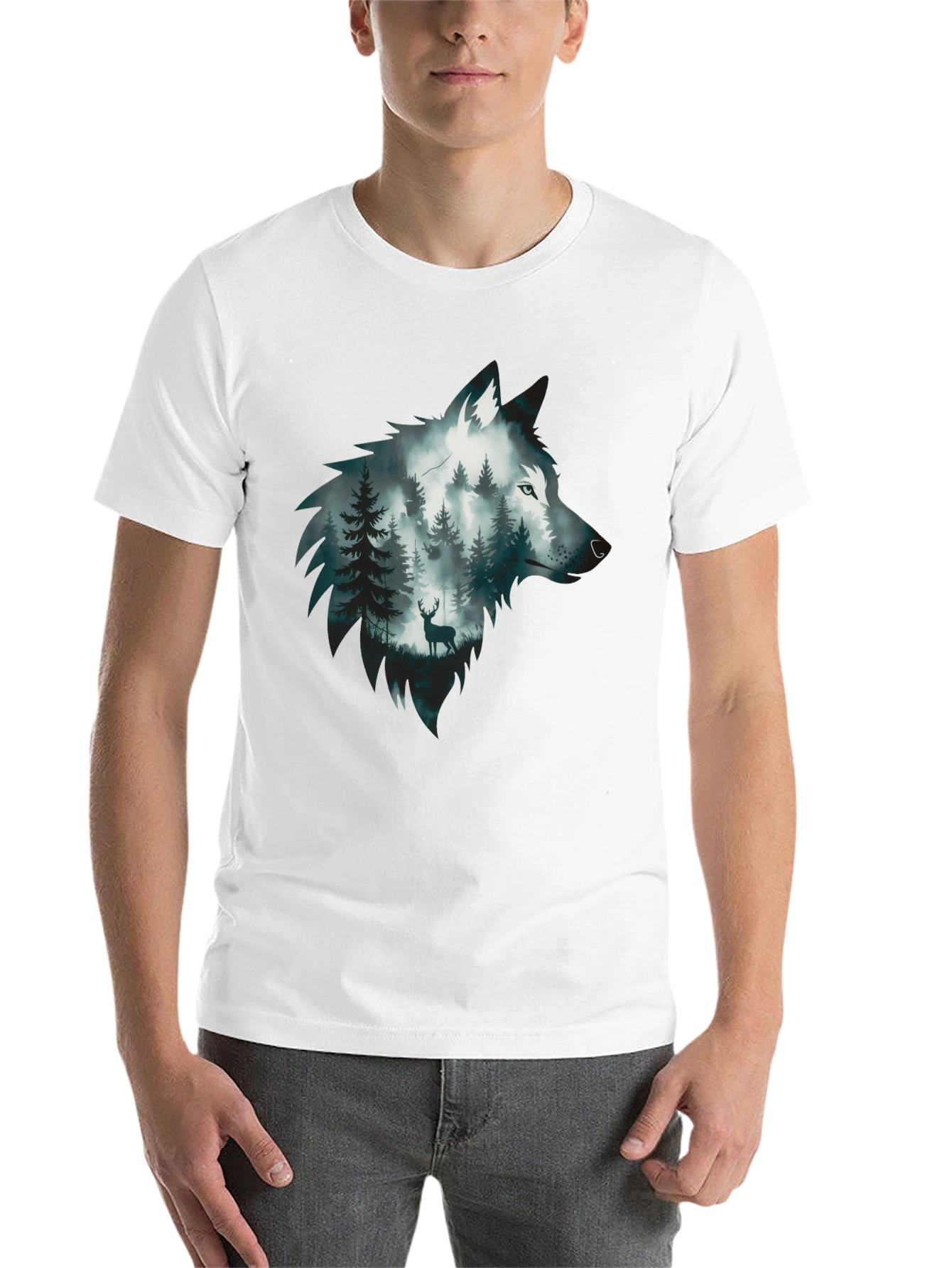 Black Wolf Forest Graphic Tee - Nature Inspired Design view 14