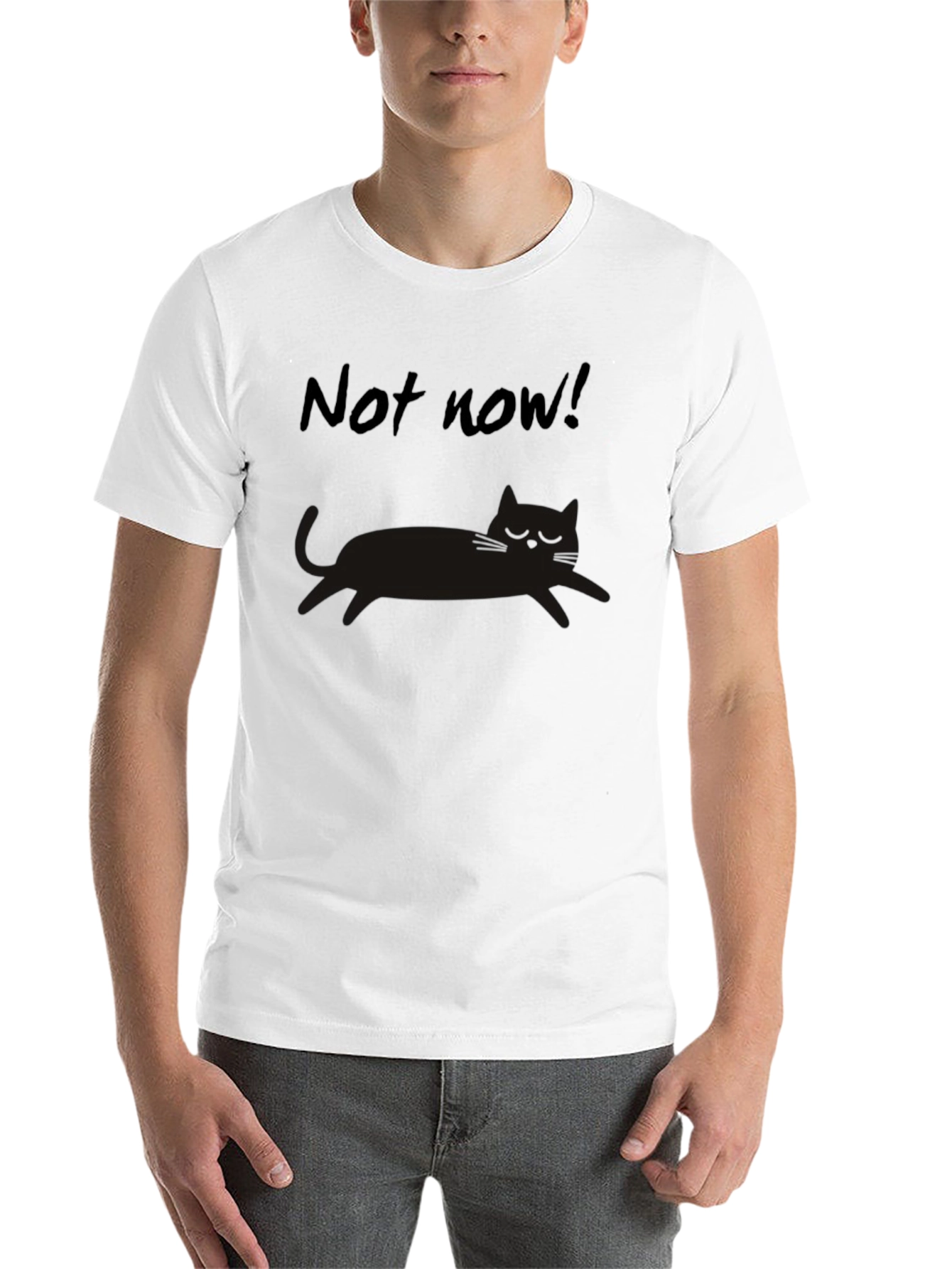 Black Not Now Cat Graphic Tee - Unisex Black T-Shirt view 14