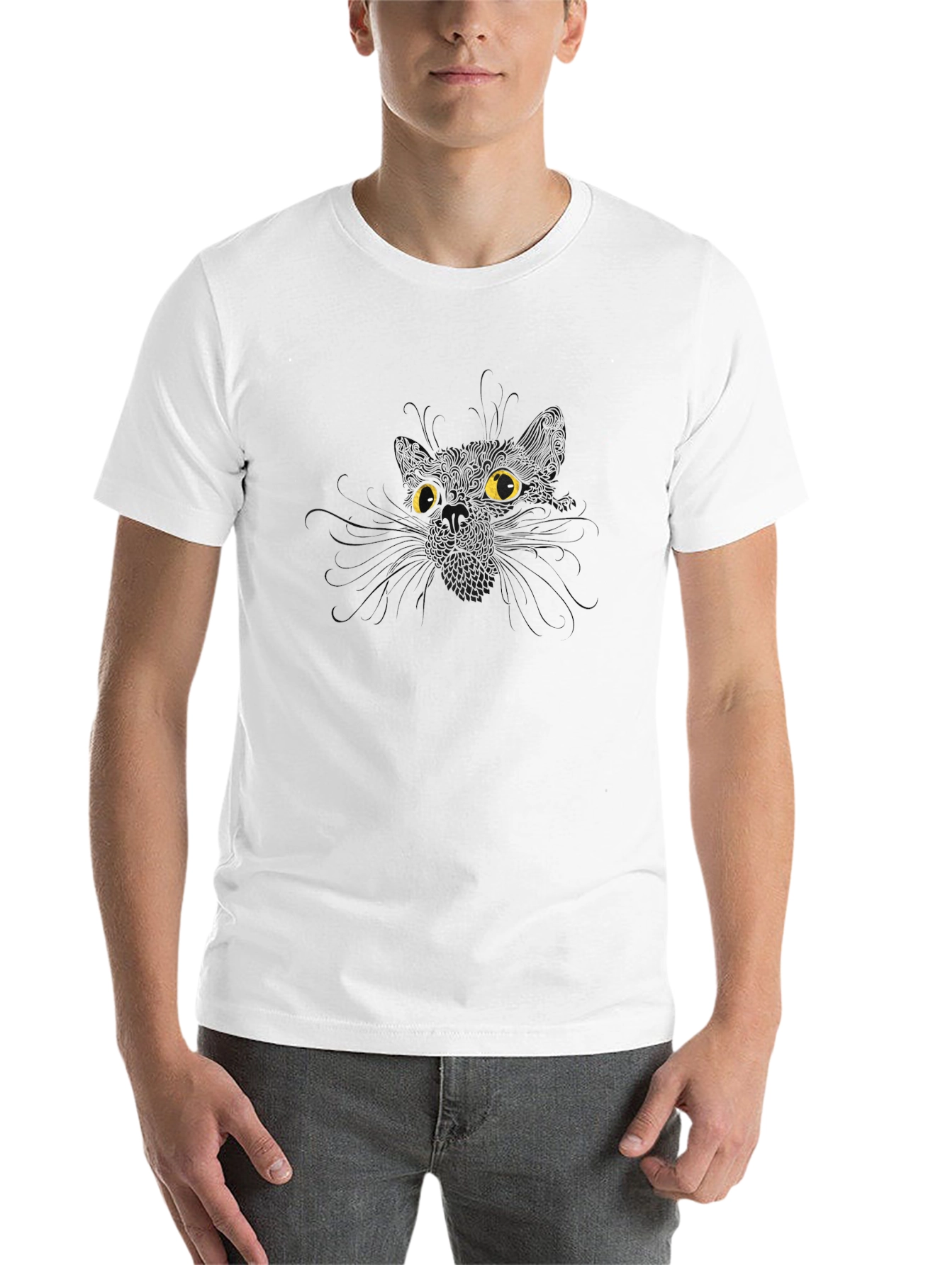 Black Men's Black Cat Eyes Graphic Tee view 14